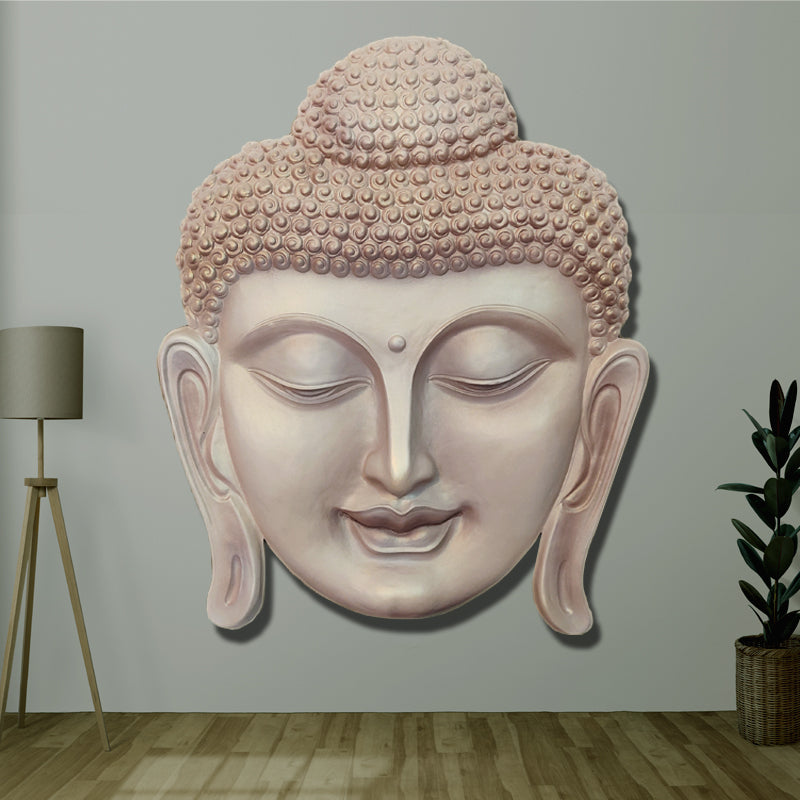 Buddha Face 3D Mural Wall Art – High Relief & Elevation | 4x3 Feet | Available in Black, Golden, White & Cream