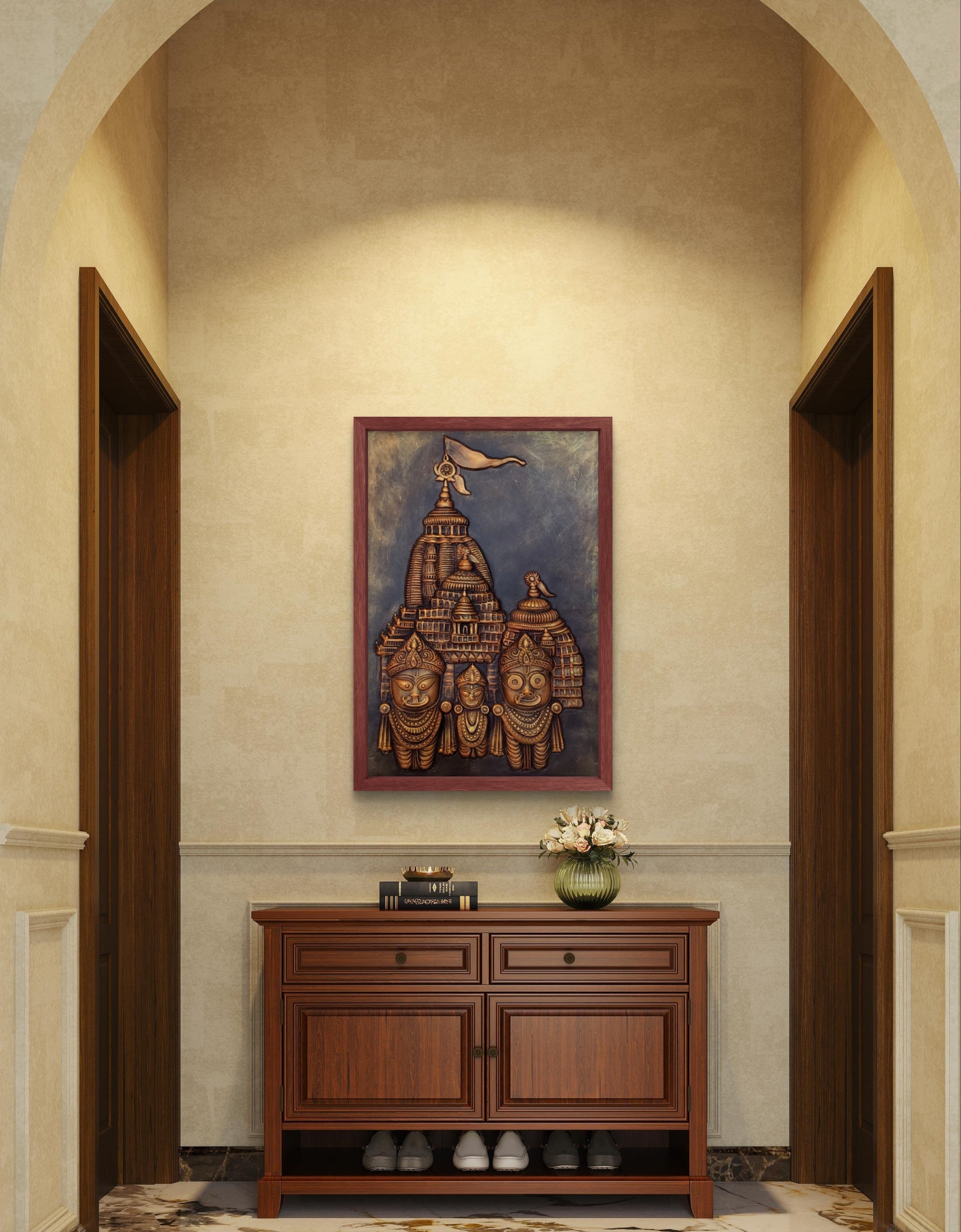 Lord Jagannath 3D Mural Wall Art – Large Size 3x2 Feet | Available in Golden, Bronze & White | Elevated Relief Sculpture