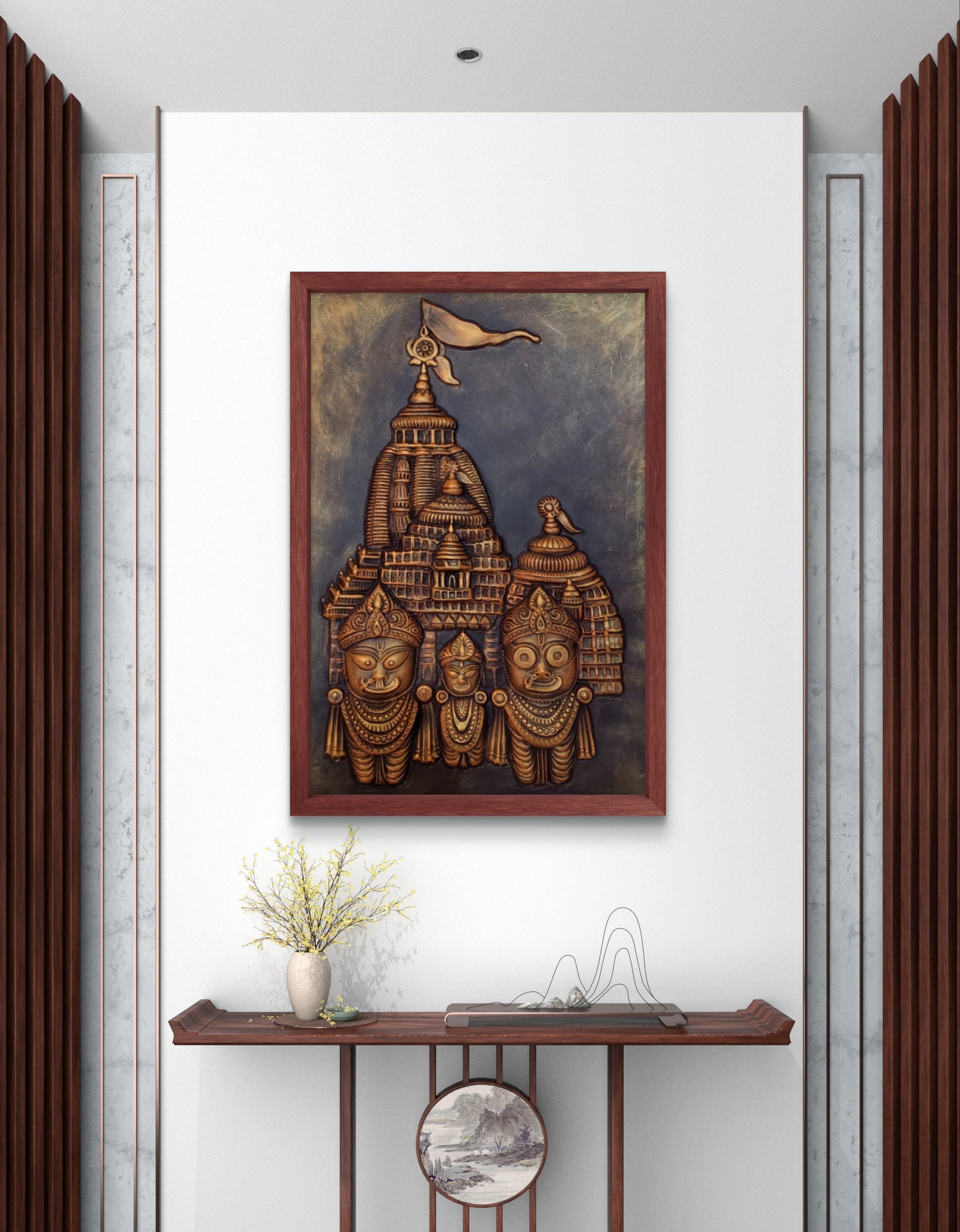 Lord Jagannath 3D Mural Wall Art – Large Size 3x2 Feet | Available in Golden, Bronze & White | Elevated Relief Sculpture