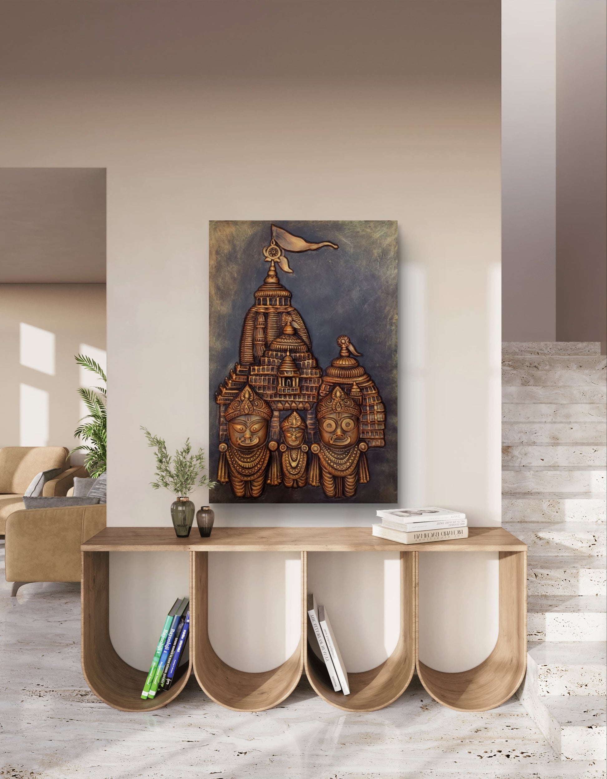 Lord Jagannath 3D Mural Wall Art – Large Size 3x2 Feet | Available in Golden, Bronze & White | Elevated Relief Sculpture