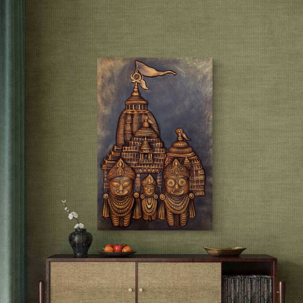 Lord Jagannath 3D Mural Wall Art – Large Size 3x2 Feet | Available in Golden, Bronze & White | Elevated Relief Sculpture