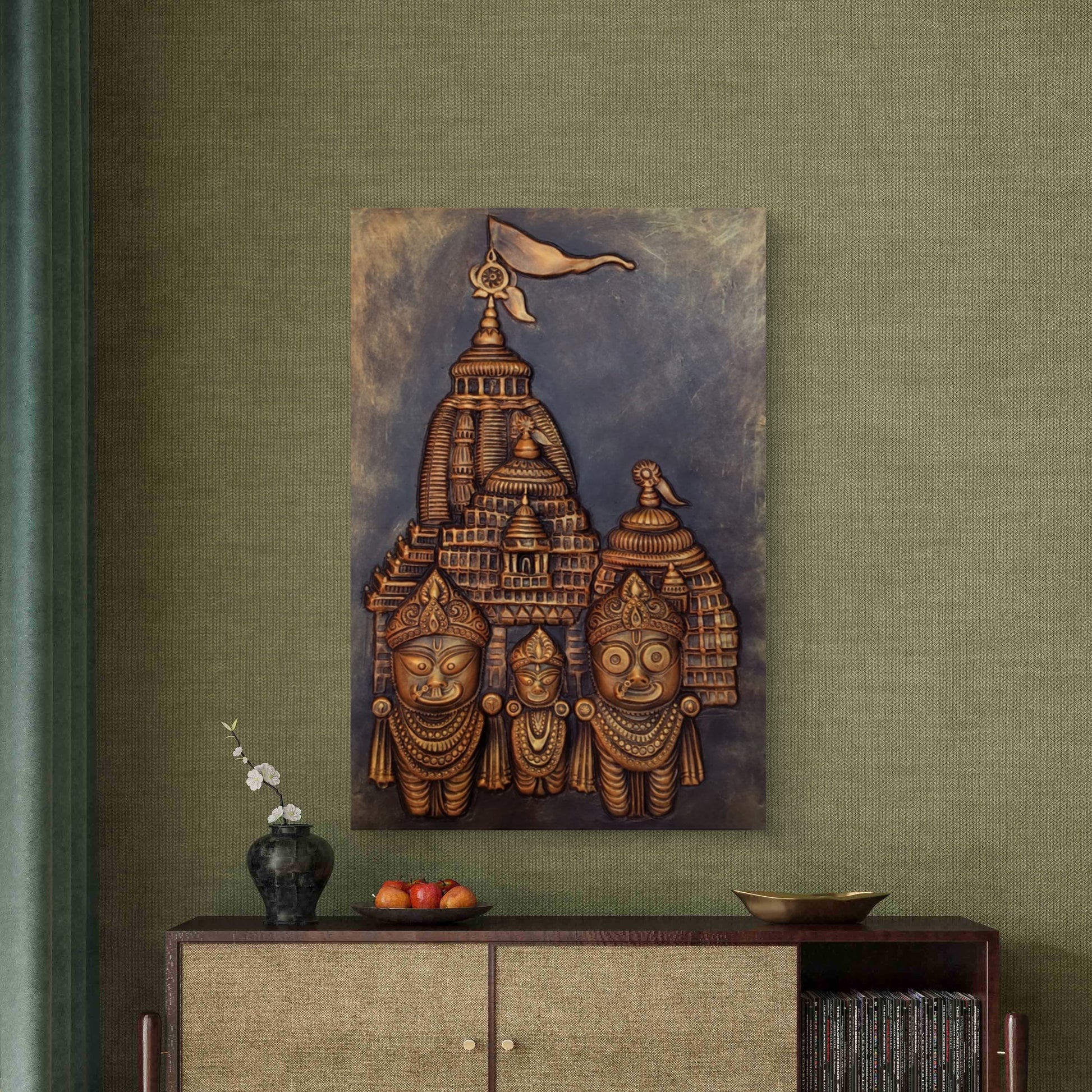 Lord Jagannath 3D Mural Wall Art – Large Size 3x2 Feet | Available in Golden, Bronze & White | Elevated Relief Sculpture