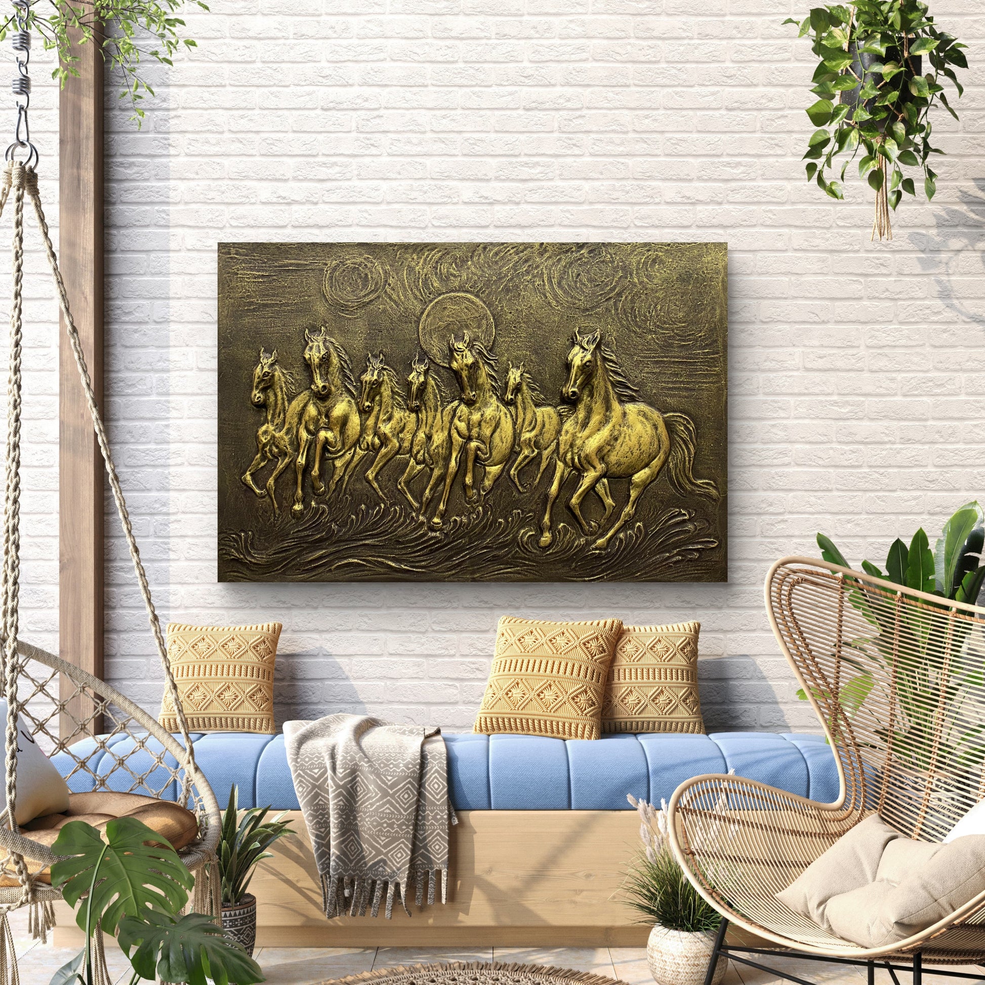 3x2 Feet 7 Horses 3D Relief Wall Mural