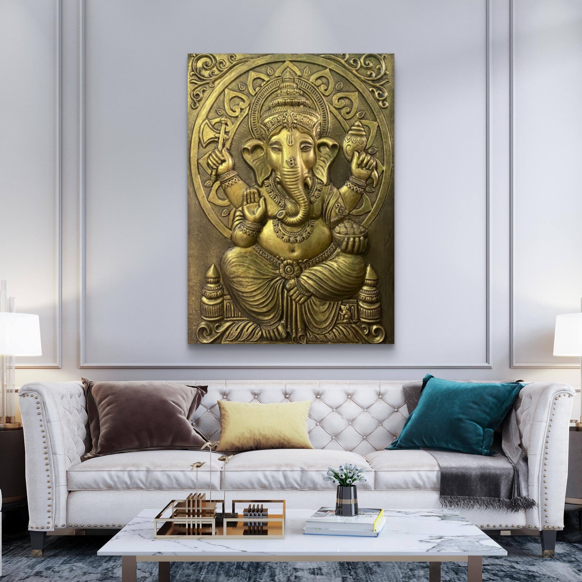 4x3 Feet | Premium Lord Ganesha Relief Mural | Handcrafted 3D Wall Art |Ready to Hang