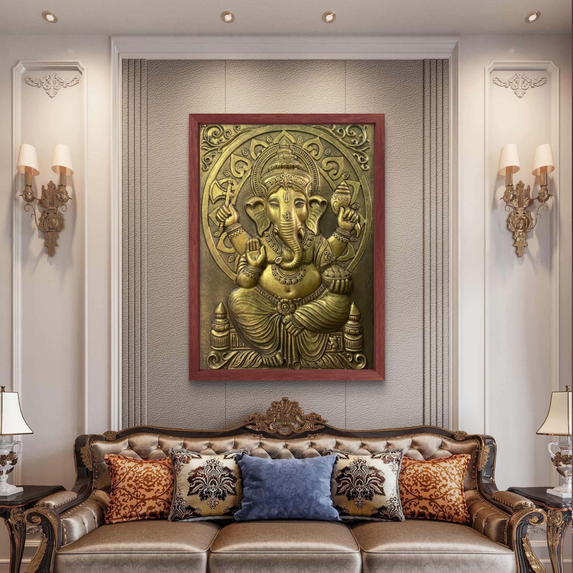 4x3 Feet | Premium Lord Ganesha Relief Mural | Handcrafted 3D Wall Art |Ready to Hang