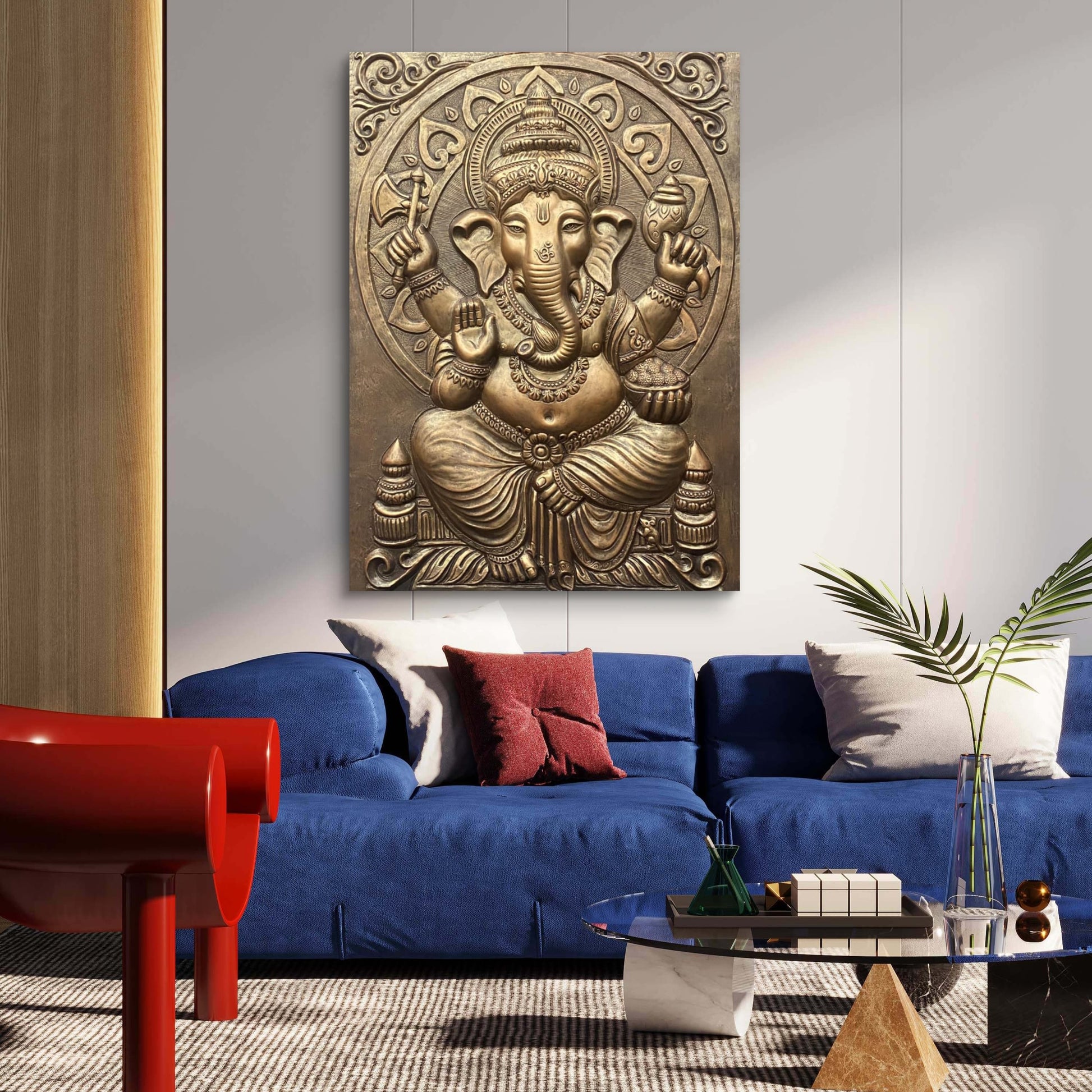 4x3 Feet | Premium Lord Ganesha Relief Mural | Handcrafted 3D Wall Art |Ready to Hang
