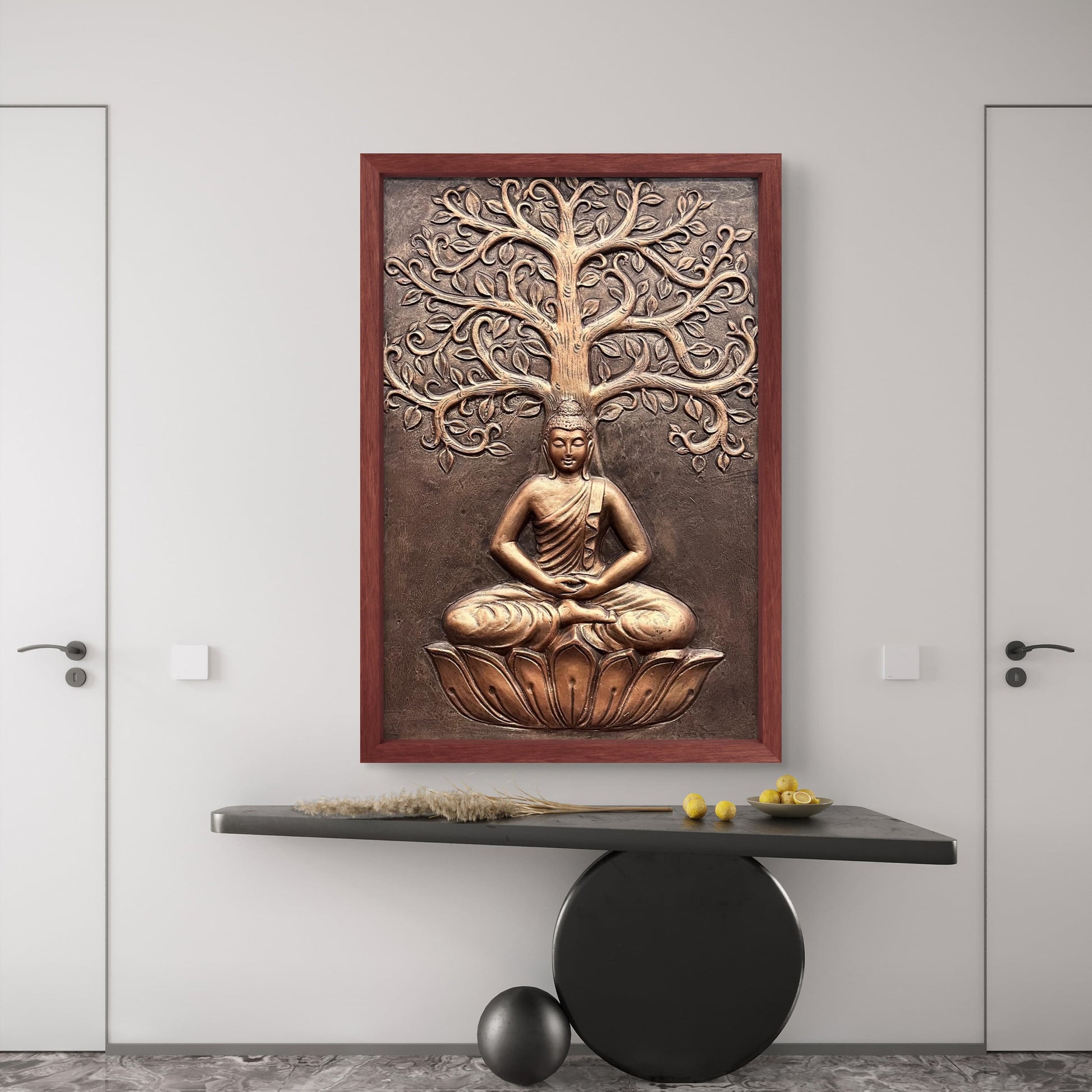 3x2 Feet Serene Buddha & Bodhi Tree 3D Relief Wall Mural | Vastu-Approved Home & Office Decor