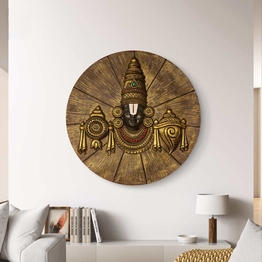3x3 Feet | Sacred Tirupati Balaji Round Relief Mural | Divine Wall Decor | Ready to Hang