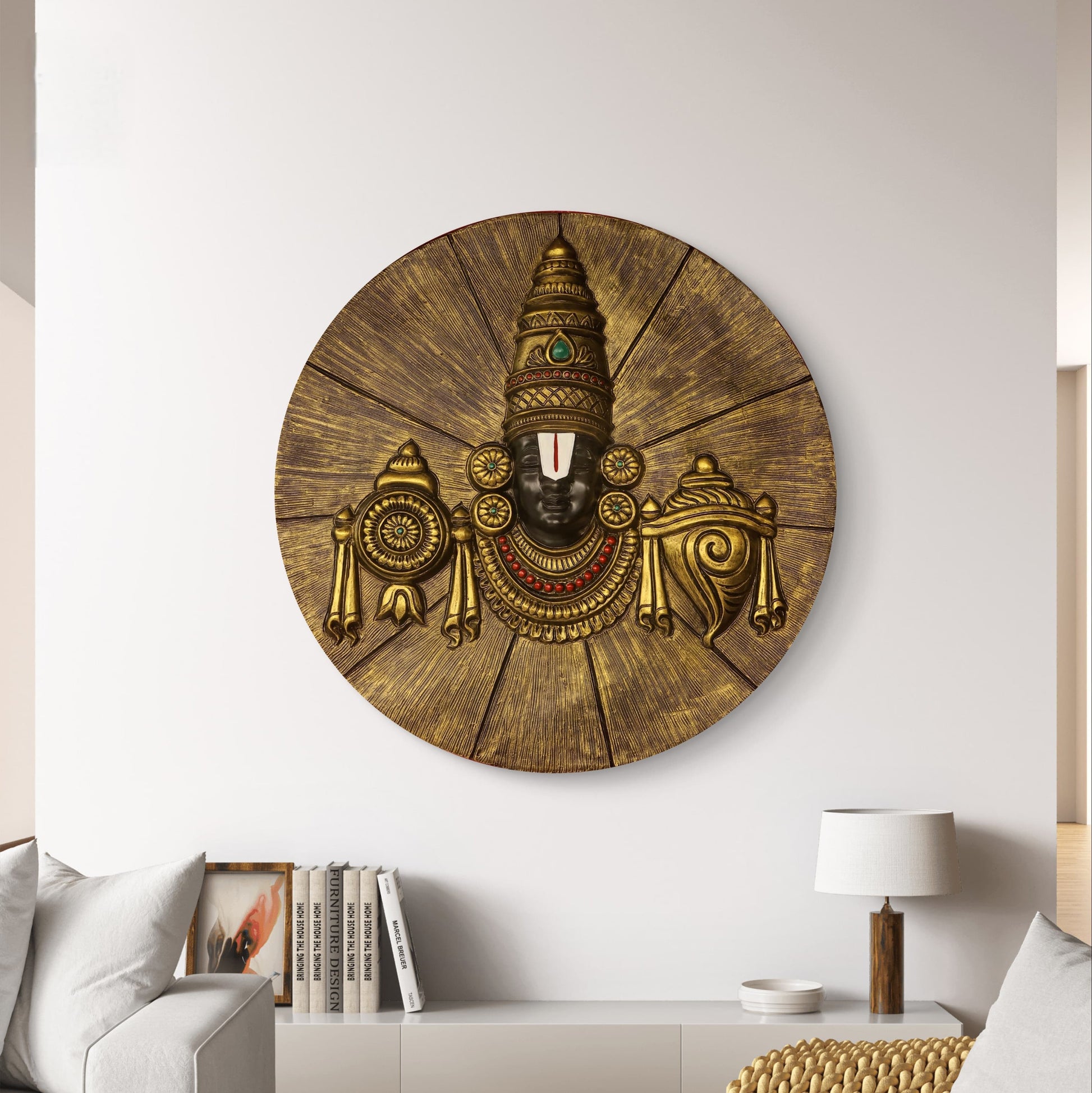 3x3 Feet | Sacred Tirupati Balaji Round Relief Mural | Divine Wall Decor | Ready to Hang
