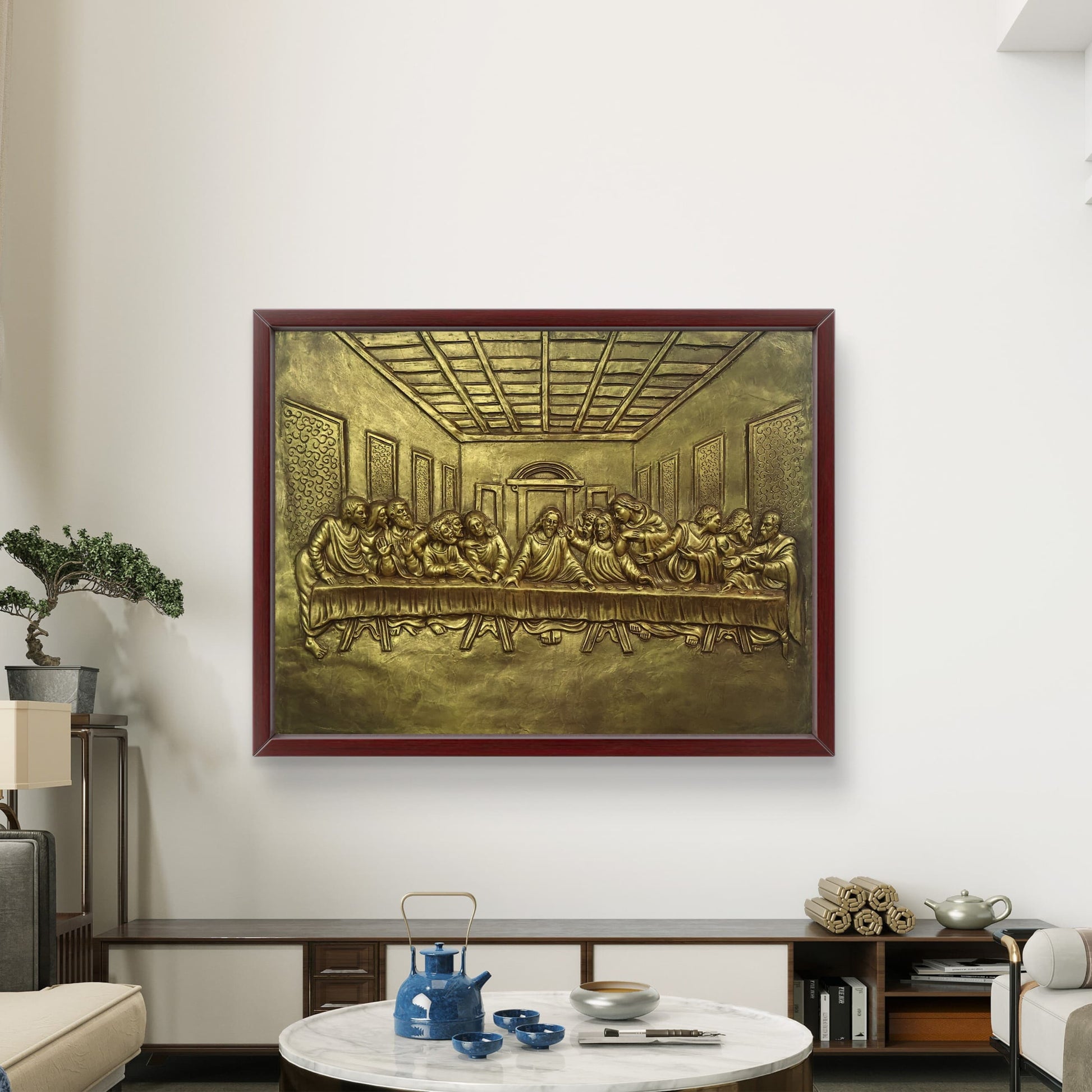 3x4 Feet | The Last Supper Relief Wall Mural | 3D Jesus & Disciples Artwork | Christian Wall Décor | Ready to Hang