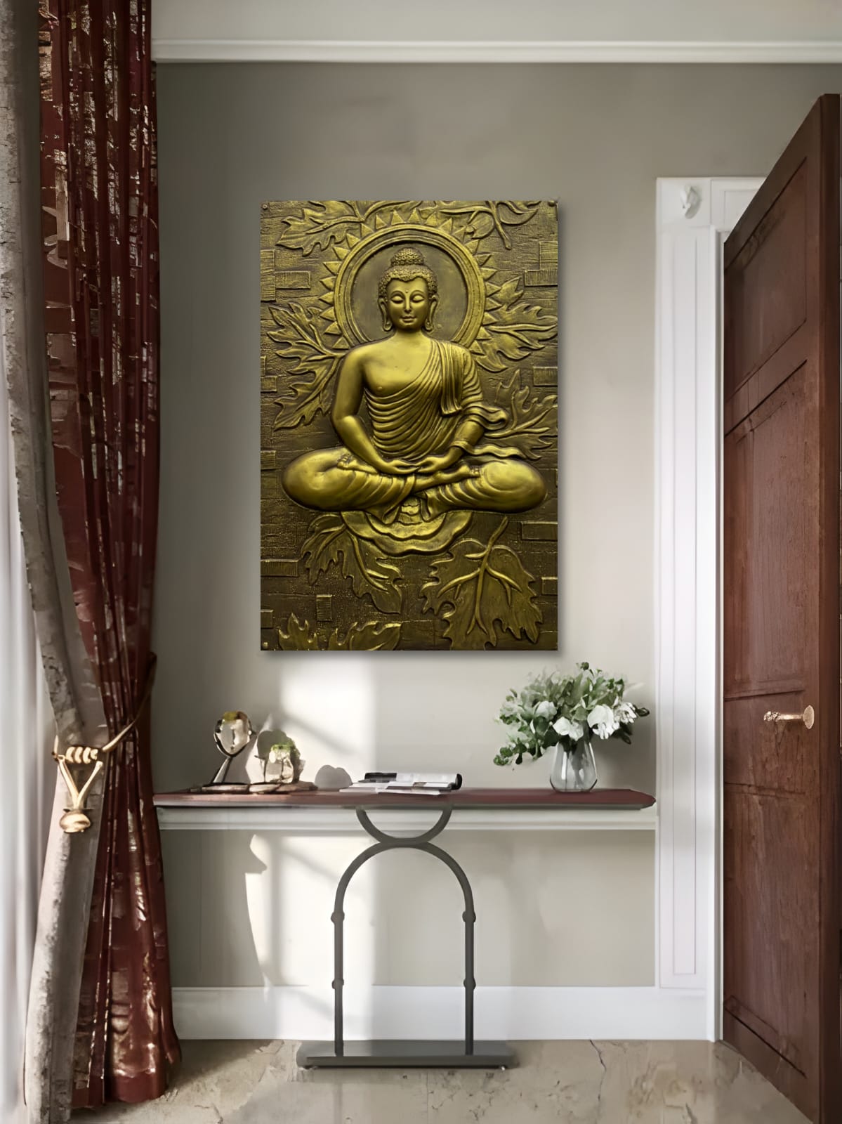 Meditating Buddha on Lotus 3D Relief Mural – 3x2 Feet | Tranquility & Spiritual Elegance