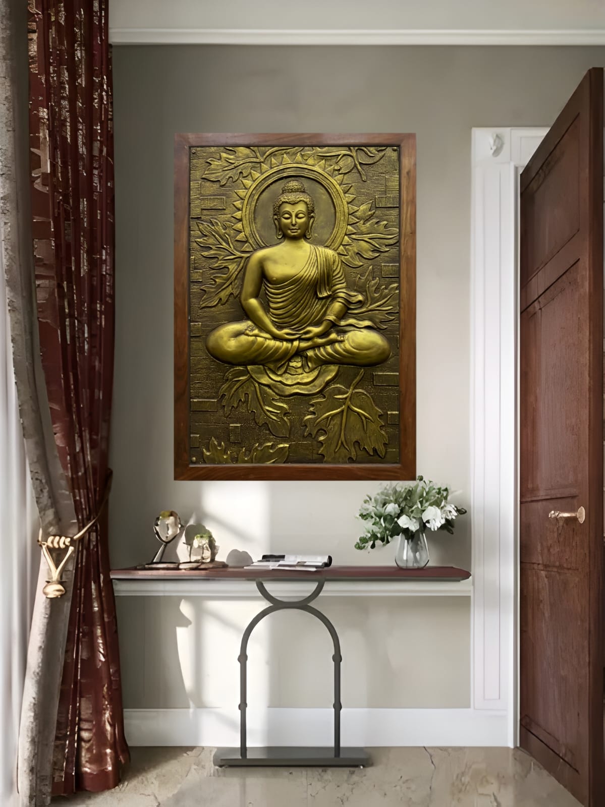 Meditating Buddha on Lotus 3D Relief Mural – 3x2 Feet | Tranquility & Spiritual Elegance