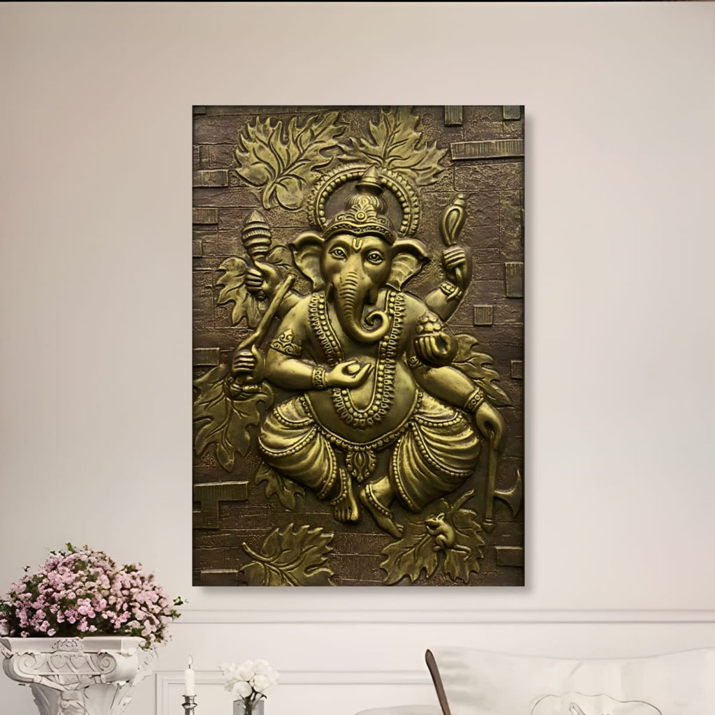 3x2 Feet | Handcrafted Dancing Ganesha 3D Relief Mural – Ready to Hang