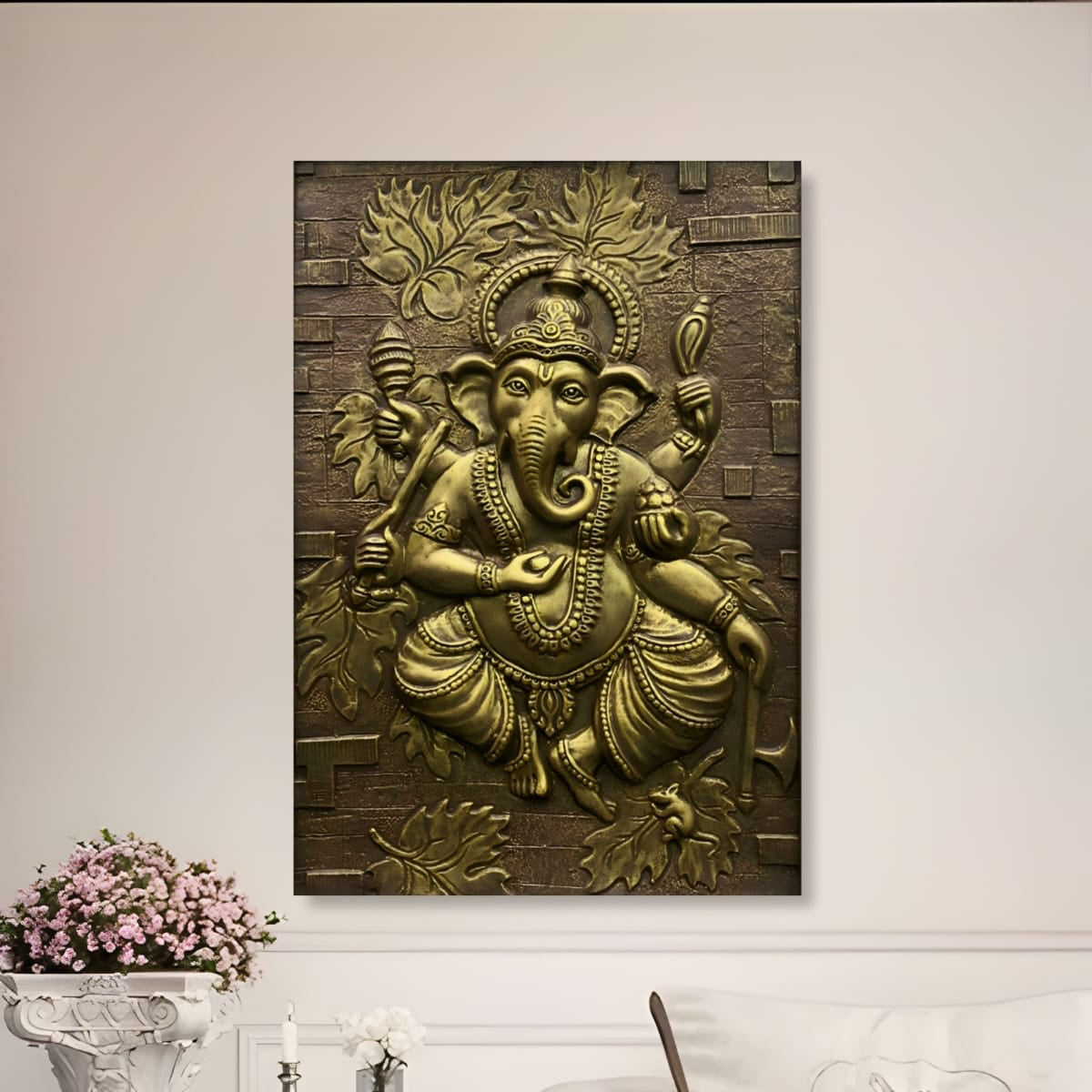3x2 Feet | Handcrafted Dancing Ganesha 3D Relief Mural – Ready to Hang