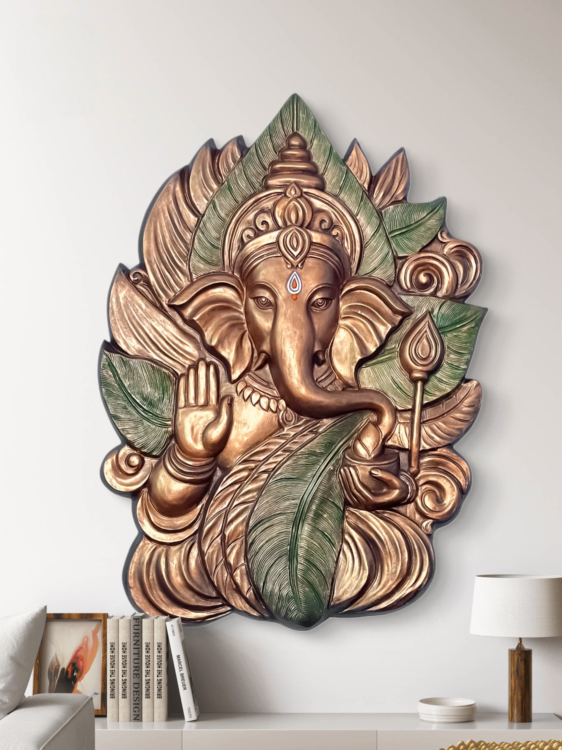 4x3 Feet | Elegant Lord Ganesha 3D Relief Wall Mural | Ready-to-Hang Vastu & Spiritual Décor for Home & Office