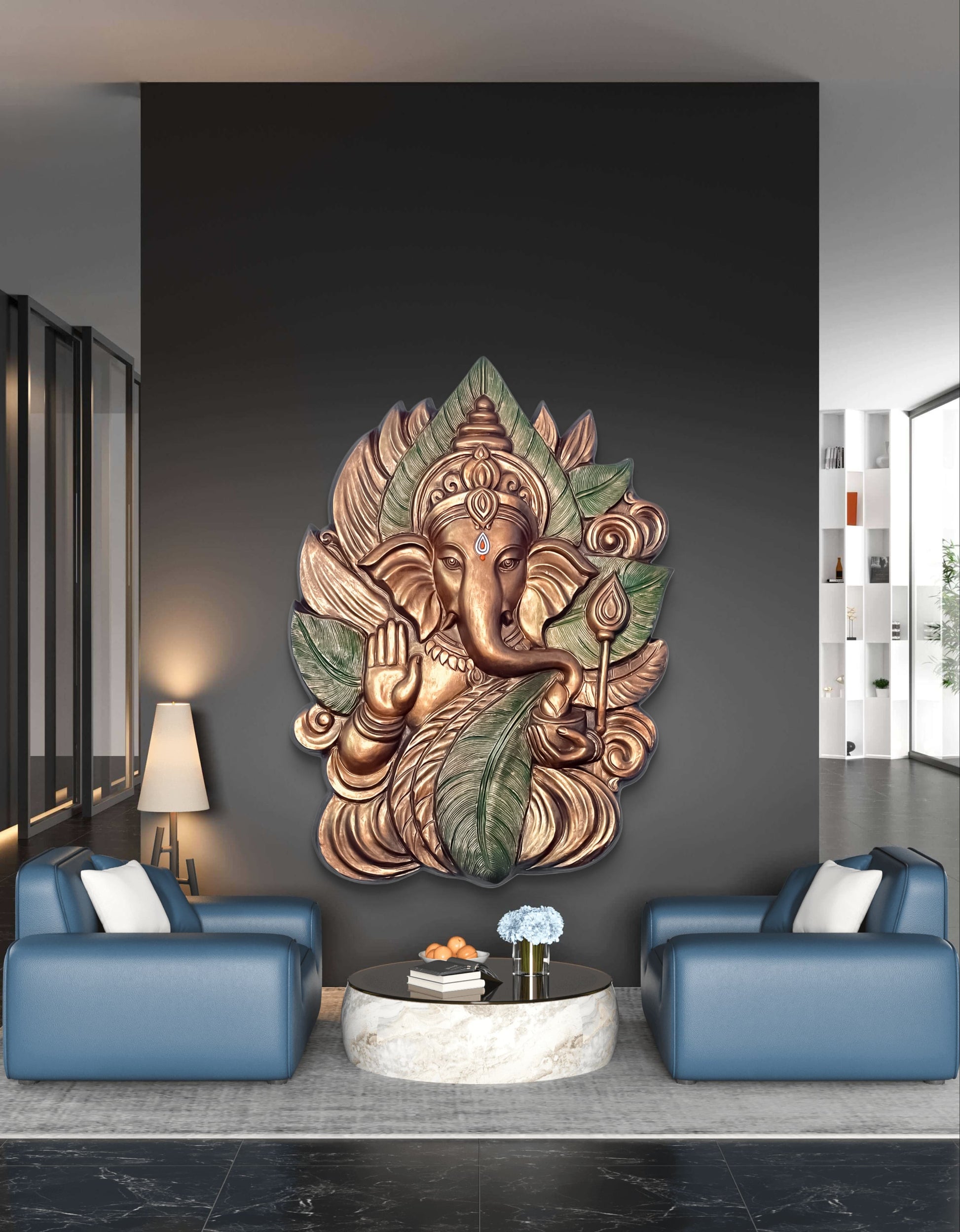 4x3 Feet | Elegant Lord Ganesha 3D Relief Wall Mural | Ready-to-Hang Vastu & Spiritual Décor for Home & Office
