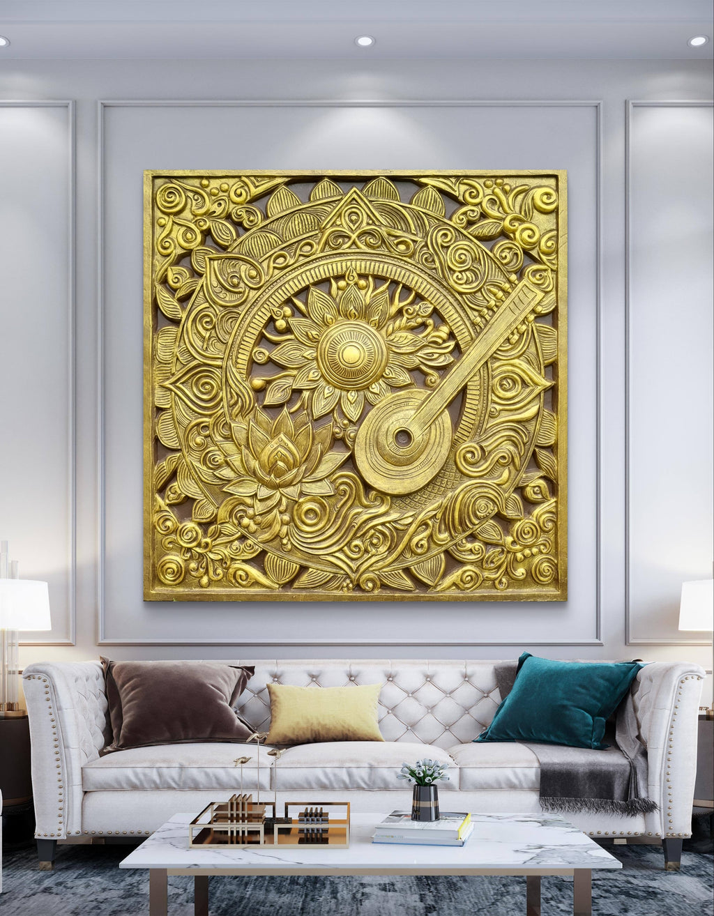 5x5 Feet Blooming Harmony 3D Relief Mural Wall Art | Tanpura Bloom