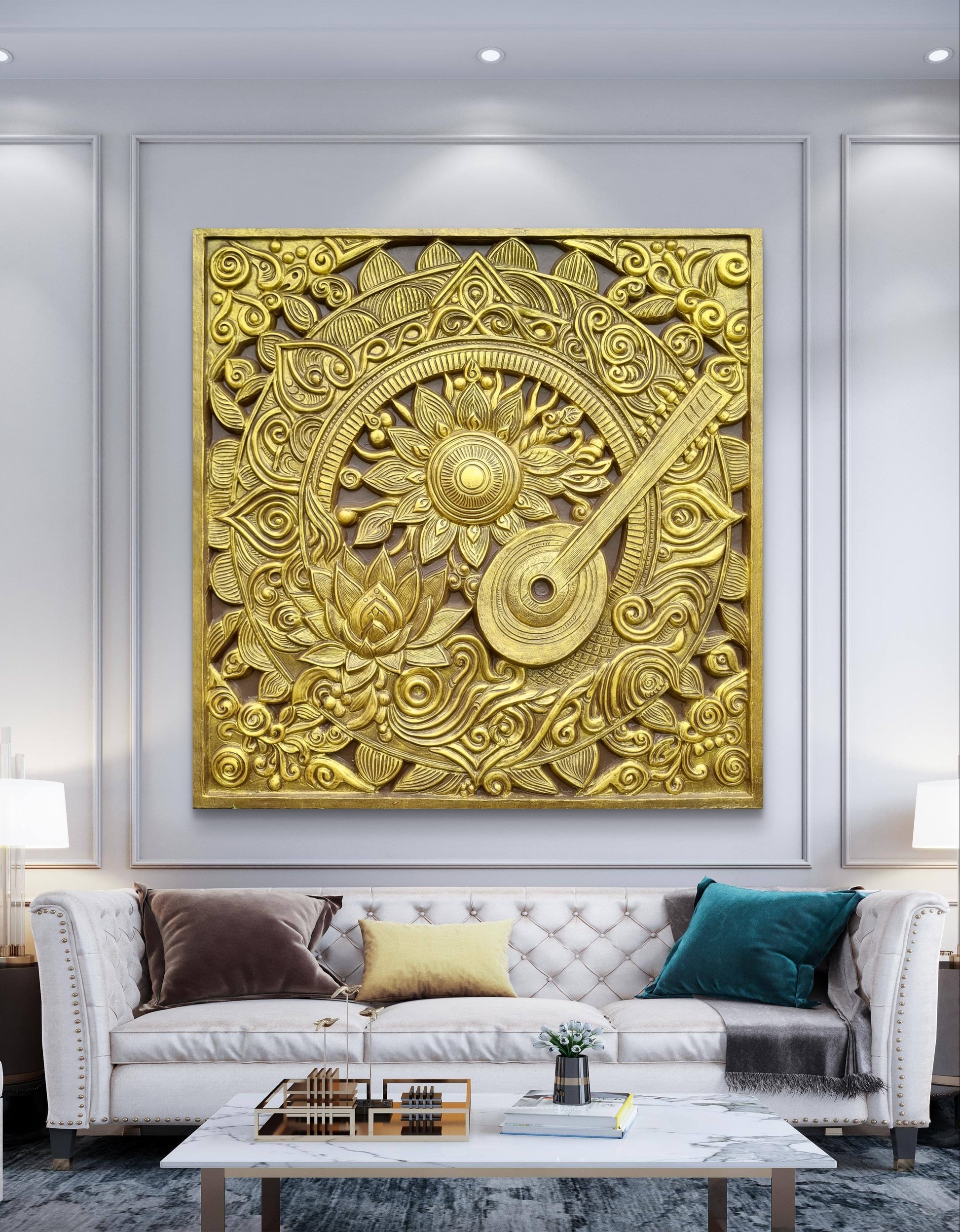 5x5 Feet Blooming Harmony 3D Relief Mural Wall Art | Tanpura Bloom