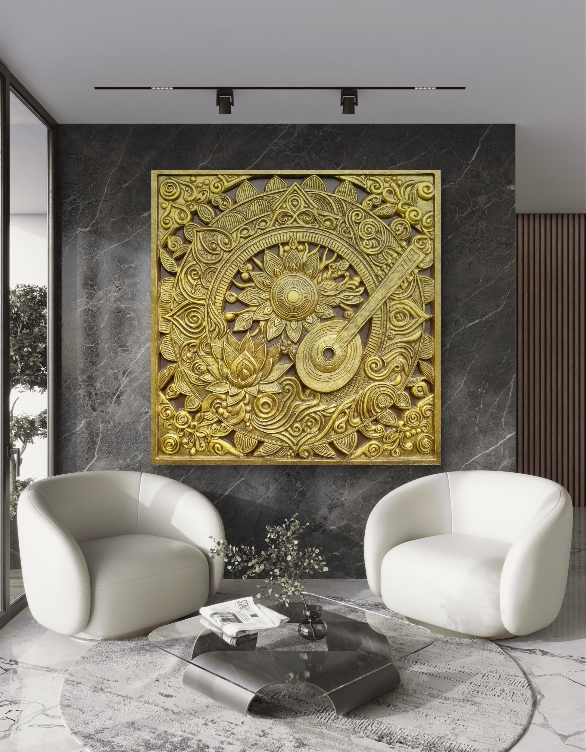 5x5 Feet Blooming Harmony 3D Relief Mural Wall Art | Tanpura Bloom