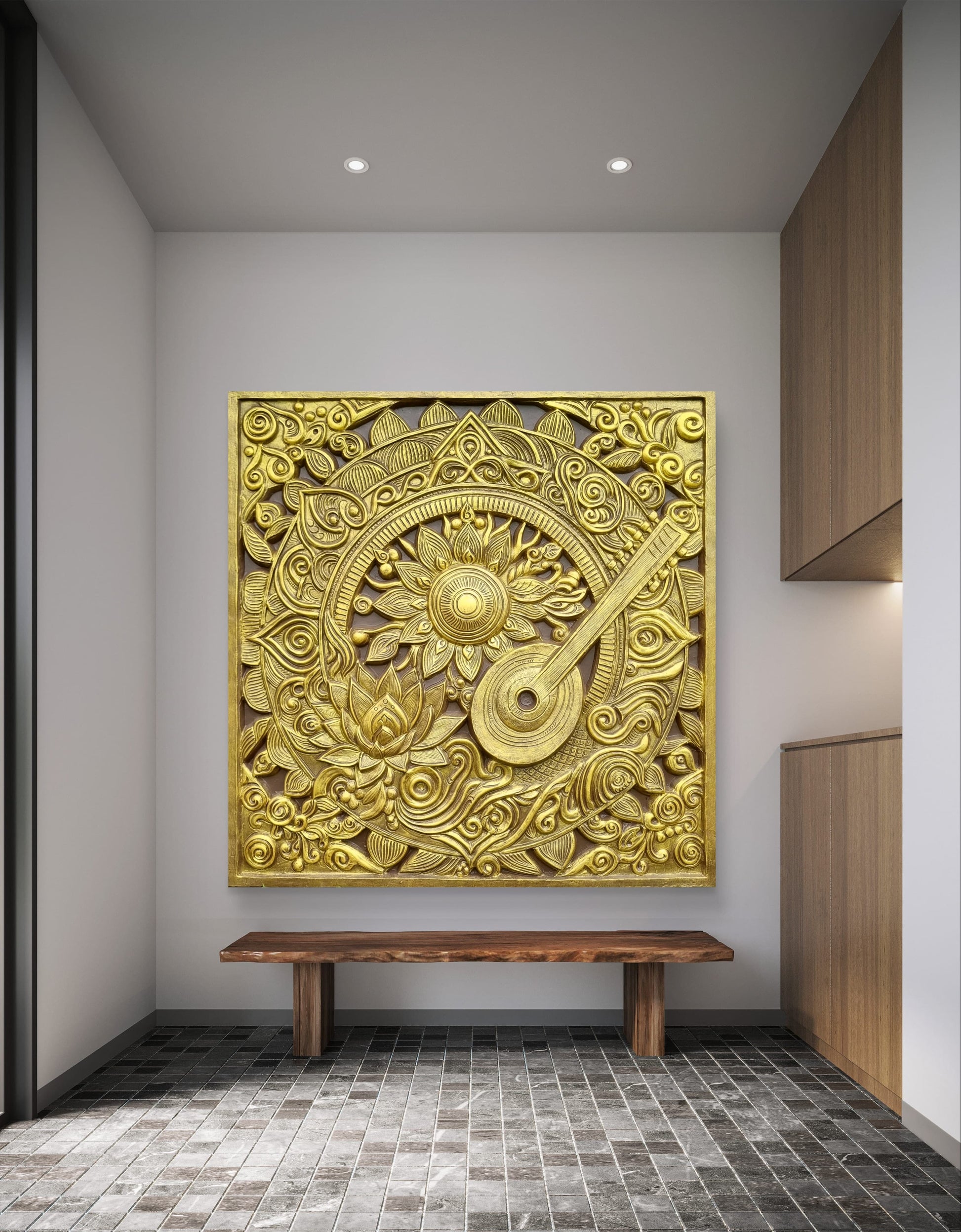 5x5 Feet Blooming Harmony 3D Relief Mural Wall Art | Tanpura Bloom