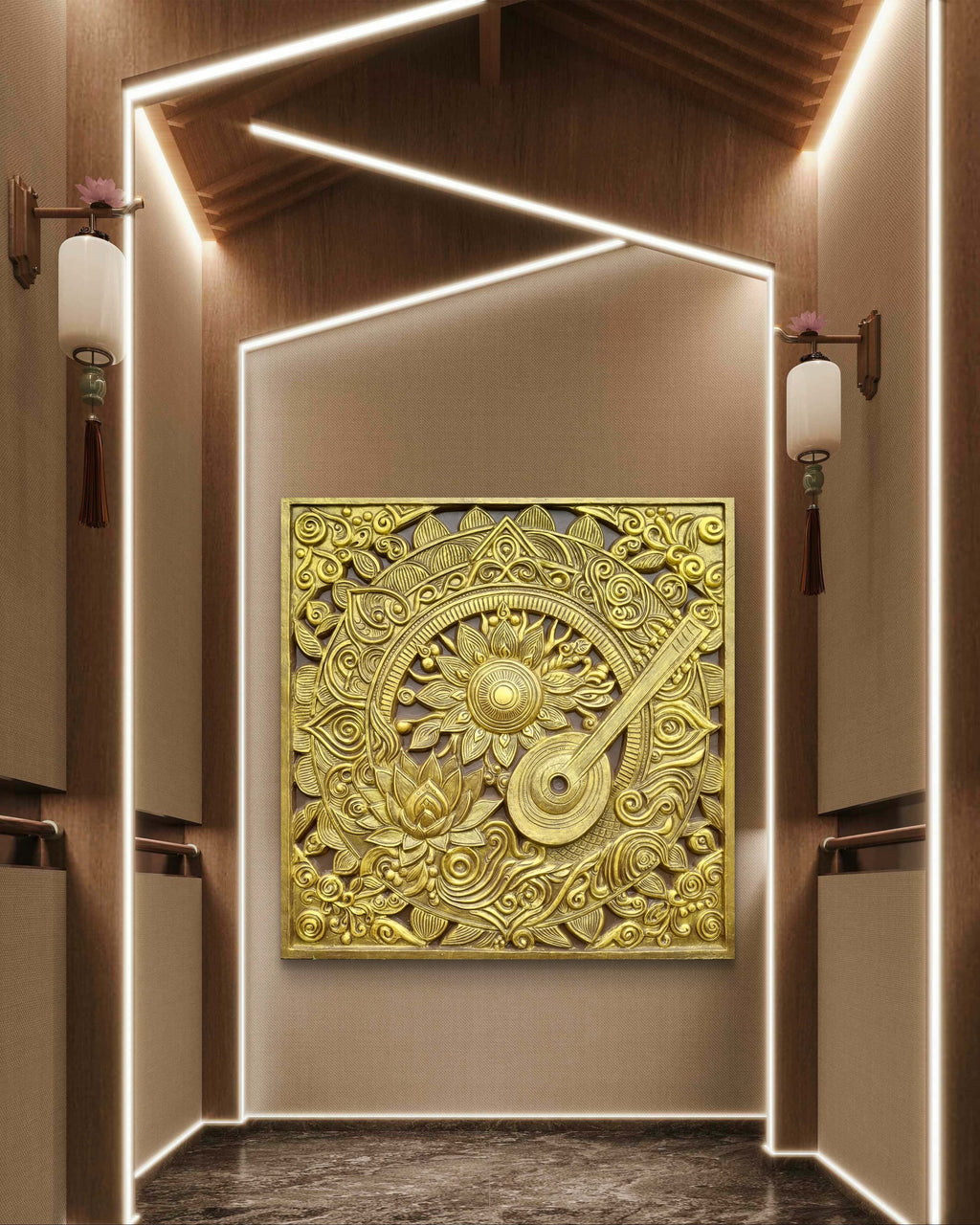 5x5 Feet Blooming Harmony 3D Relief Mural Wall Art | Tanpura Bloom