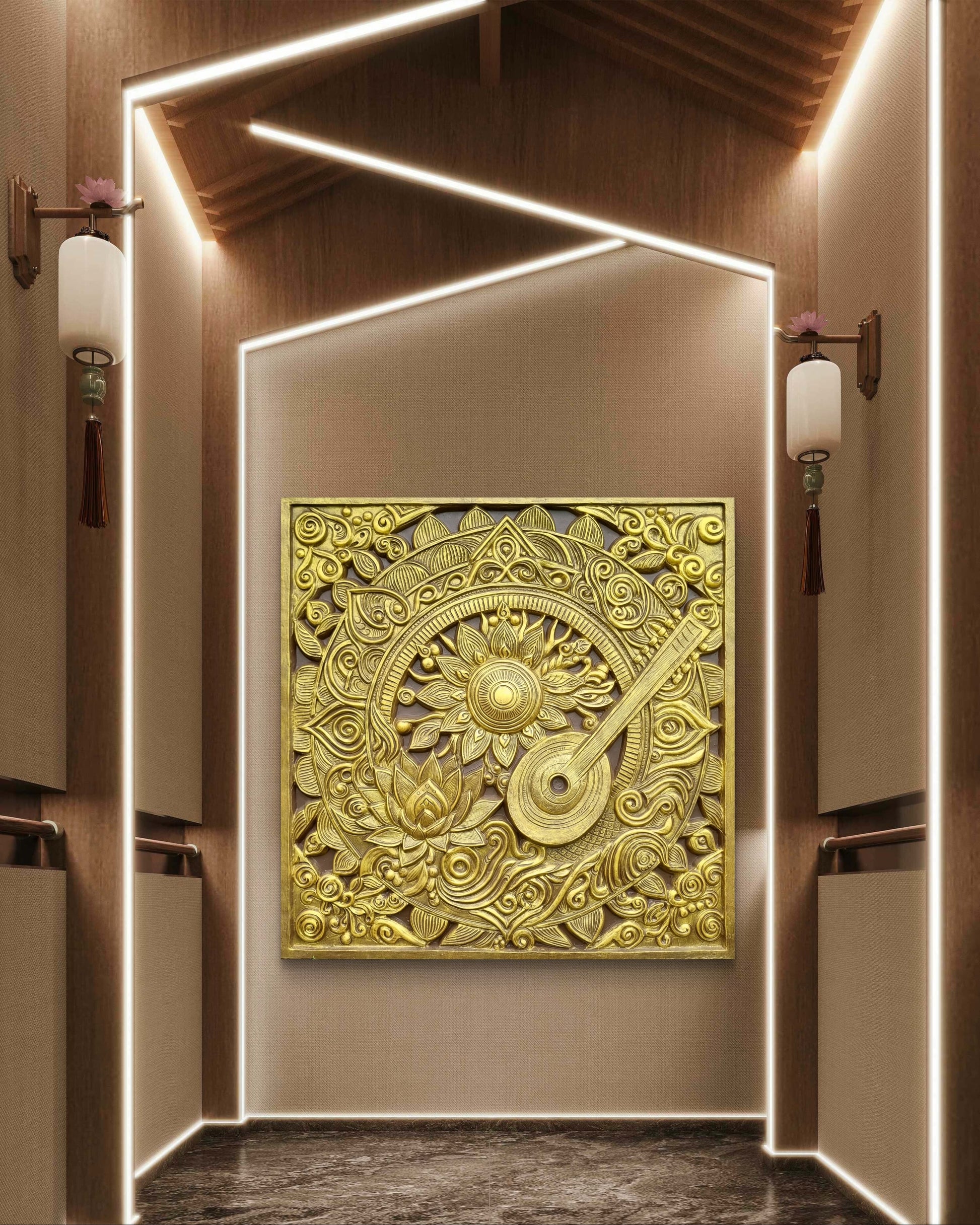 5x5 Feet Blooming Harmony 3D Relief Mural Wall Art | Tanpura Bloom