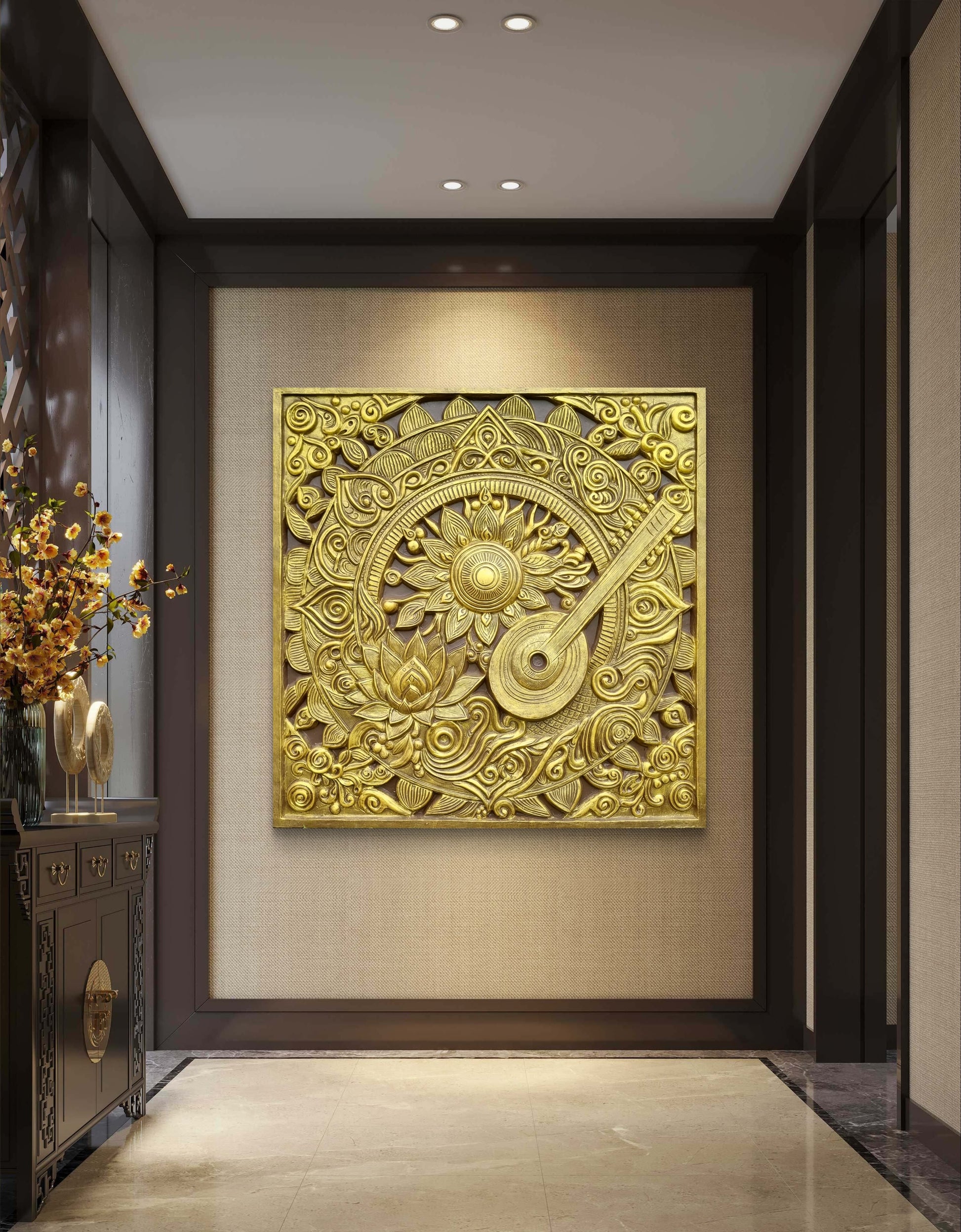 5x5 Feet Blooming Harmony 3D Relief Mural Wall Art | Tanpura Bloom