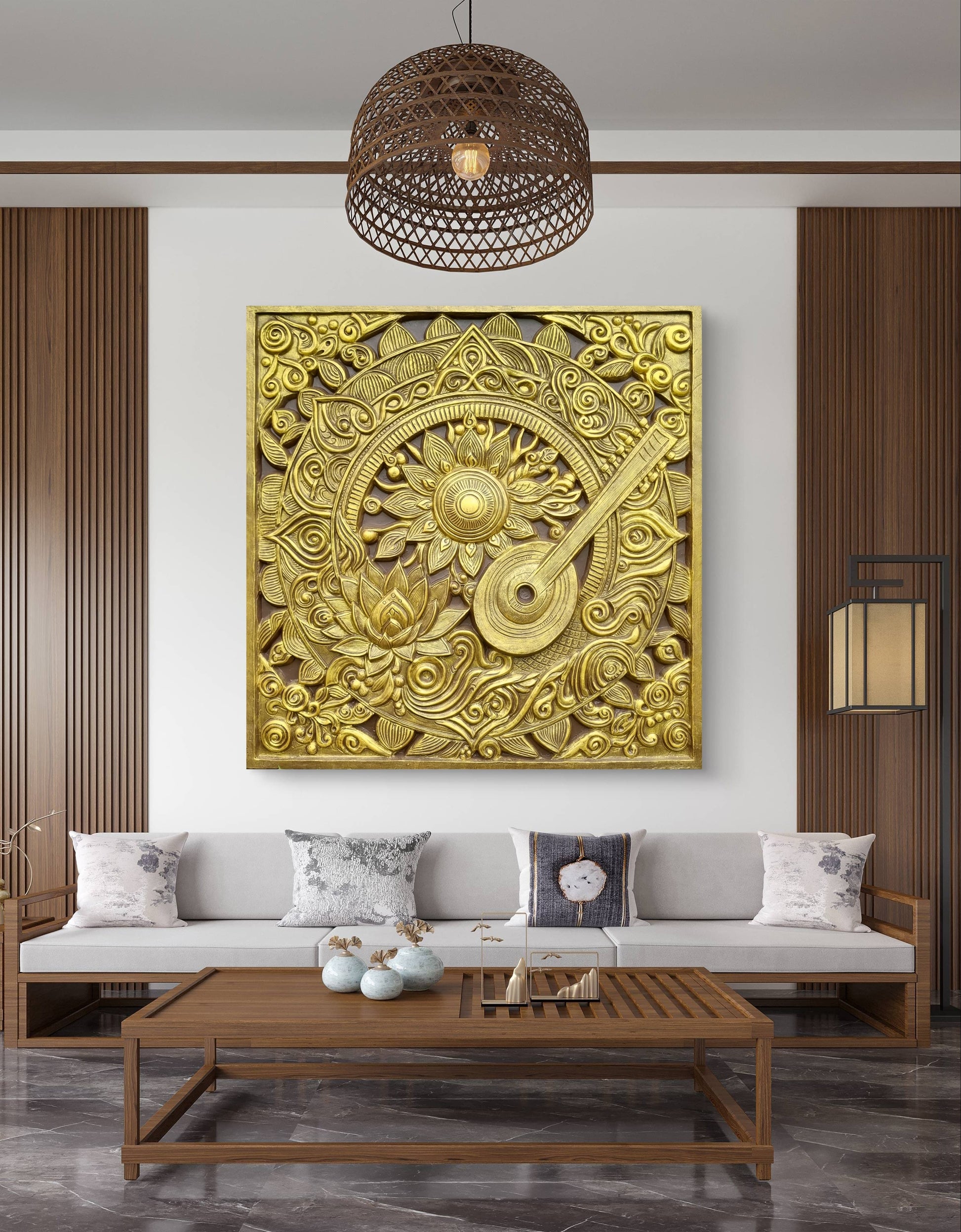5x5 Feet Blooming Harmony 3D Relief Mural Wall Art | Tanpura Bloom