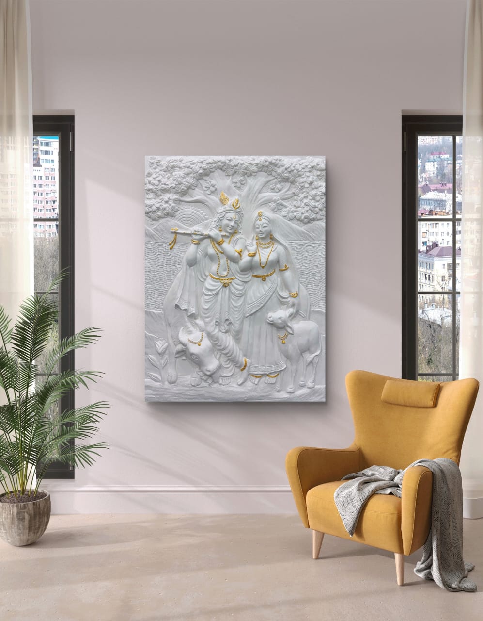 4x3 Feet Radha Krishna 3D Elevation Sculpture | Relief Mural Wall Art