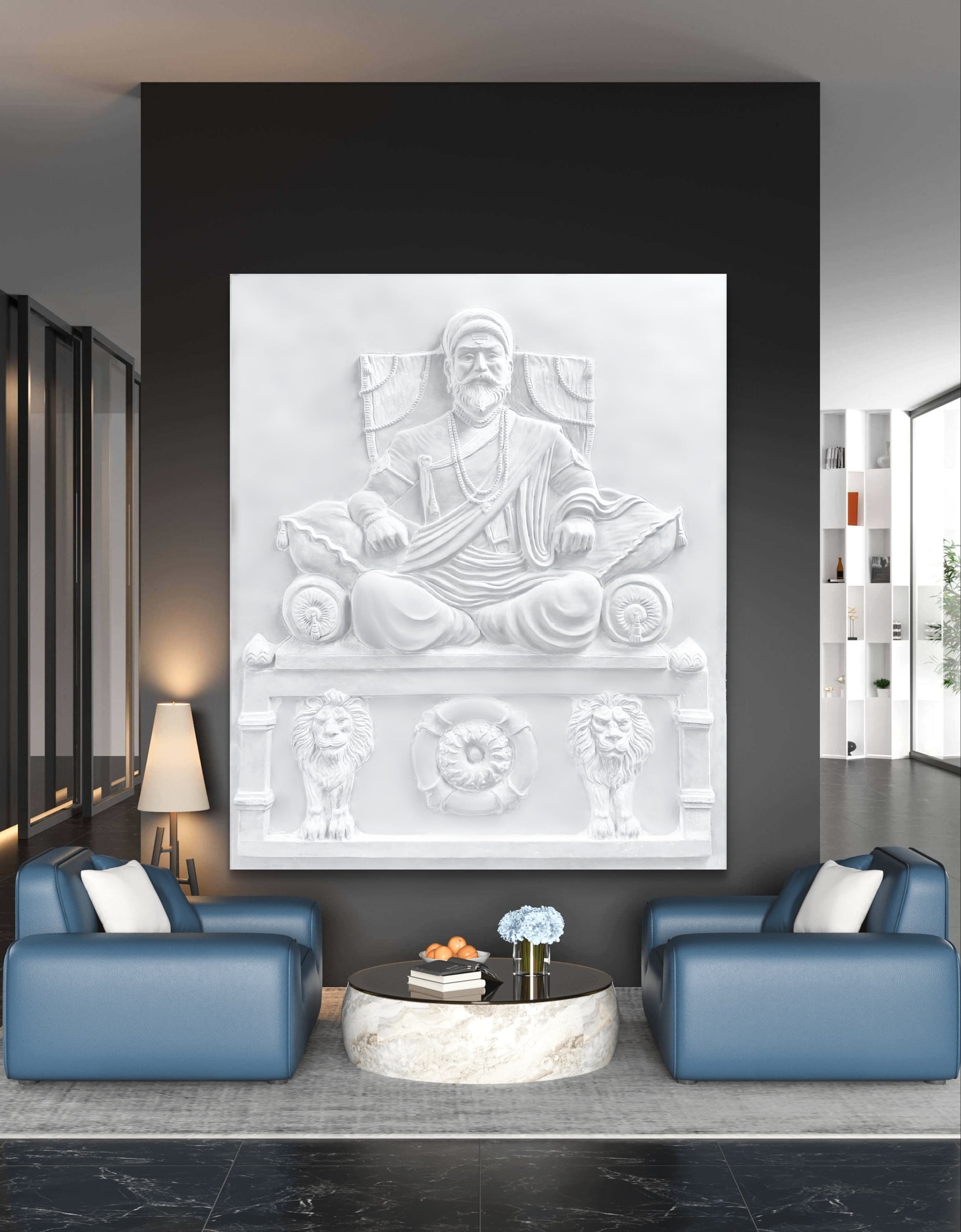 6.5x5 Feet | Chhatrapati Shivaji Maharaj 3D Relief Mural | Ready-to-Hang Indian Heritage Wall Art