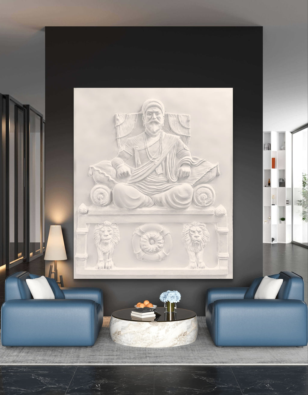 6.5x5 Feet | Chhatrapati Shivaji Maharaj 3D Relief Mural | Ready-to-Hang Indian Heritage Wall Art