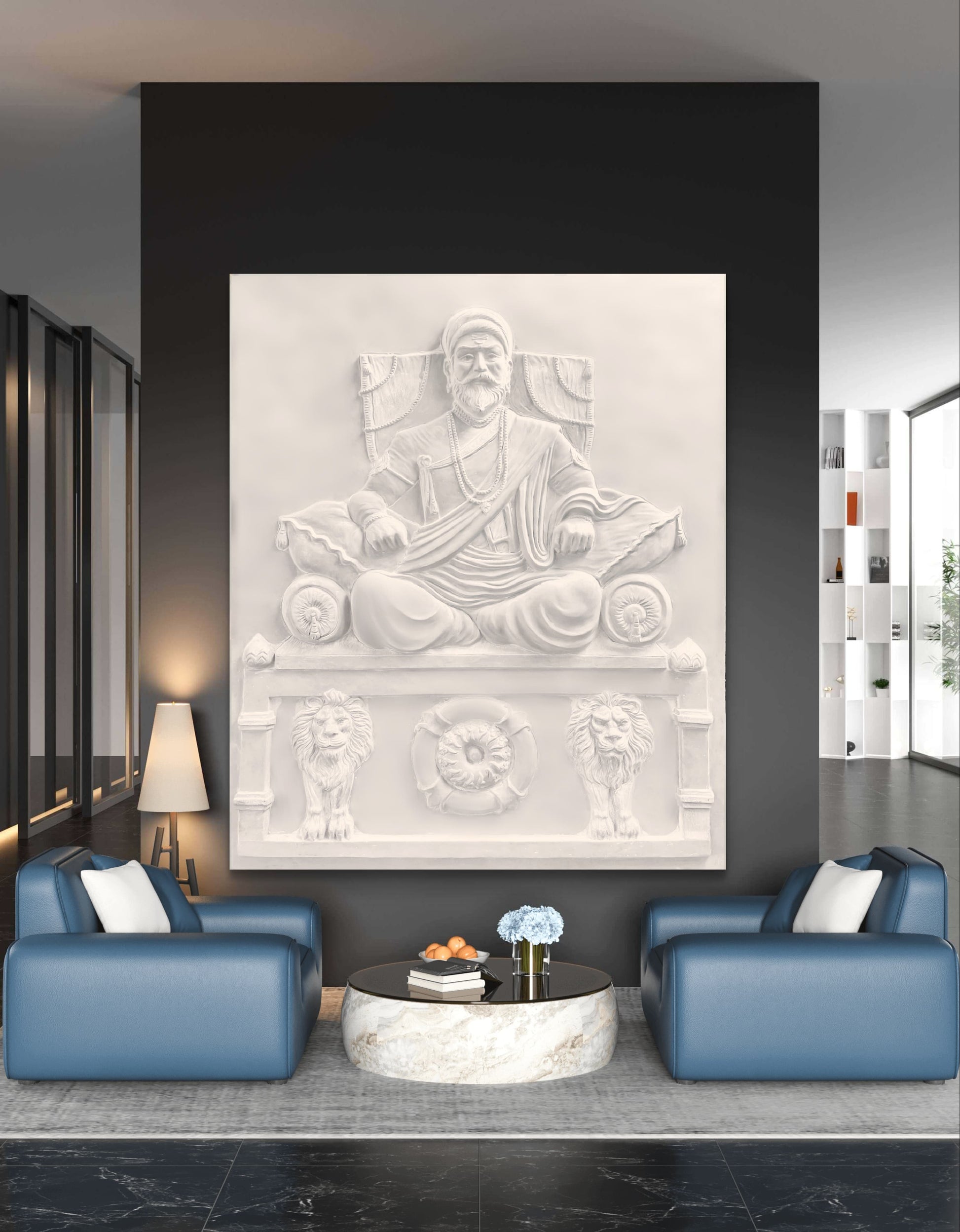 6.5x5 Feet | Chhatrapati Shivaji Maharaj 3D Relief Mural | Ready-to-Hang Indian Heritage Wall Art