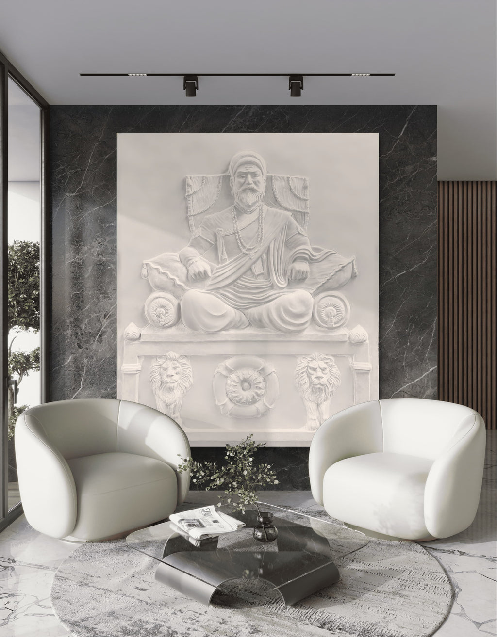 6.5x5 Feet | Chhatrapati Shivaji Maharaj 3D Relief Mural | Ready-to-Hang Indian Heritage Wall Art