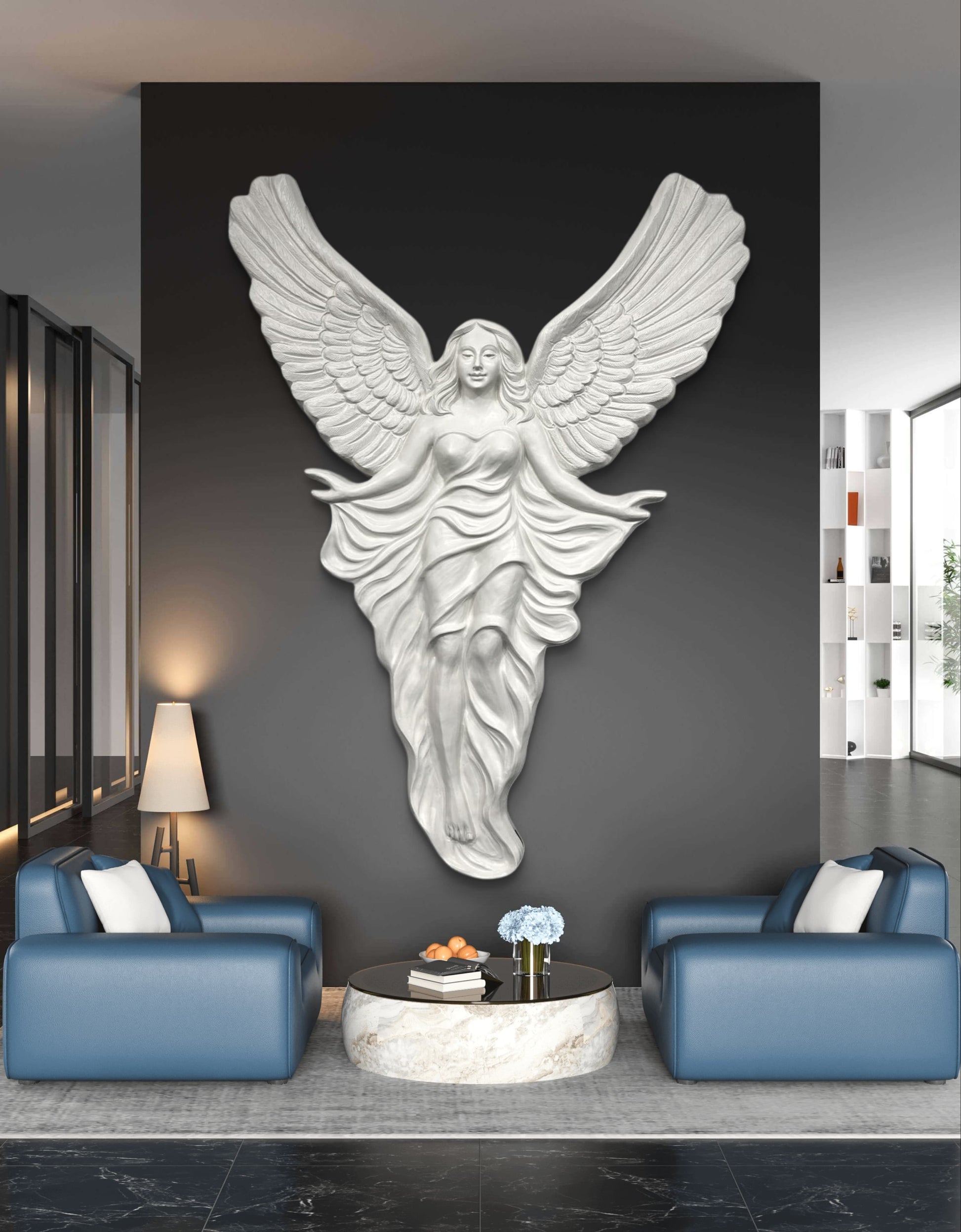 Soar with Divine Beauty: Majestic 7x5 ft Angel with Wings Wall Art