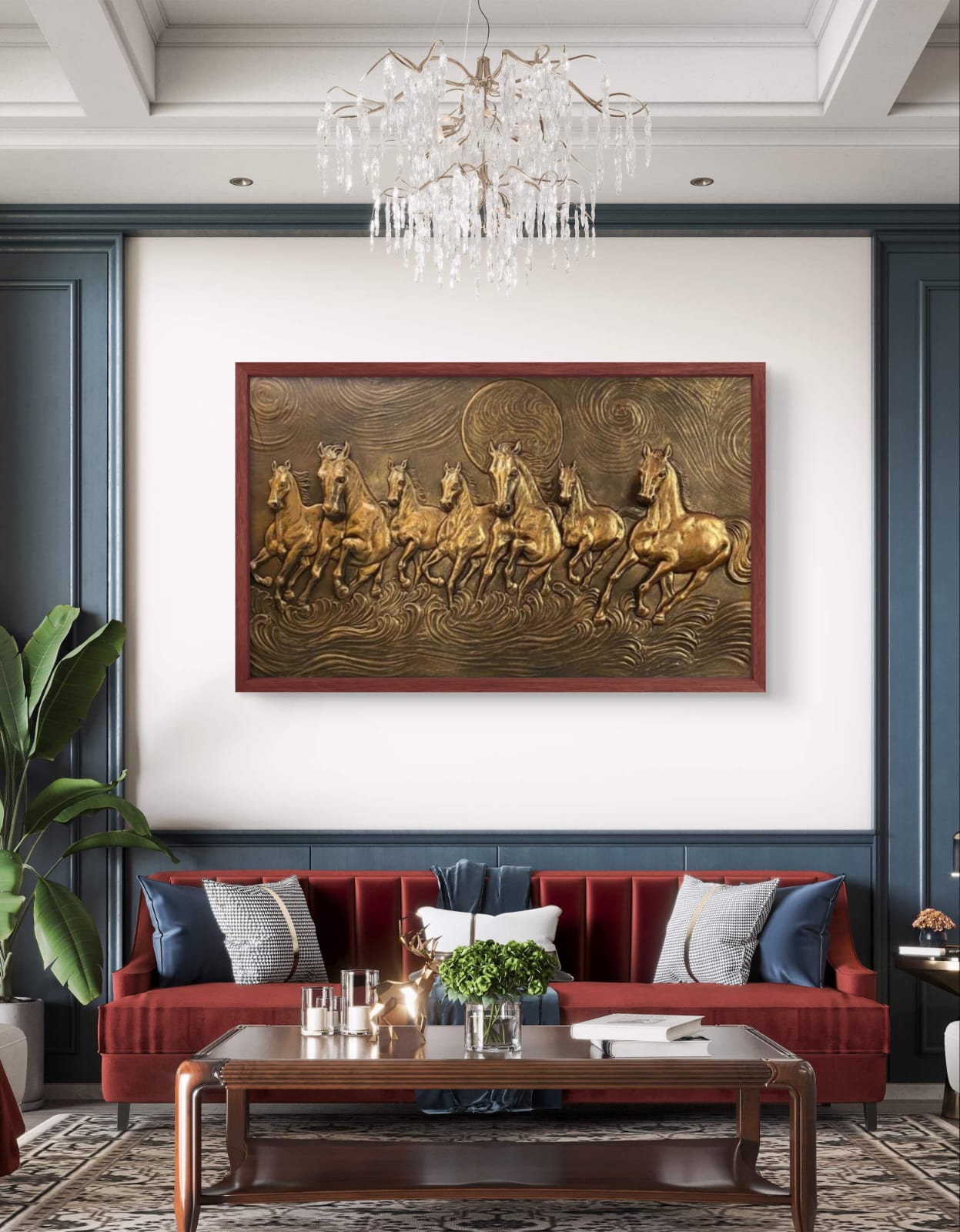 5x3 Feet Right-Moving 7 Horses 3D Relief Mural