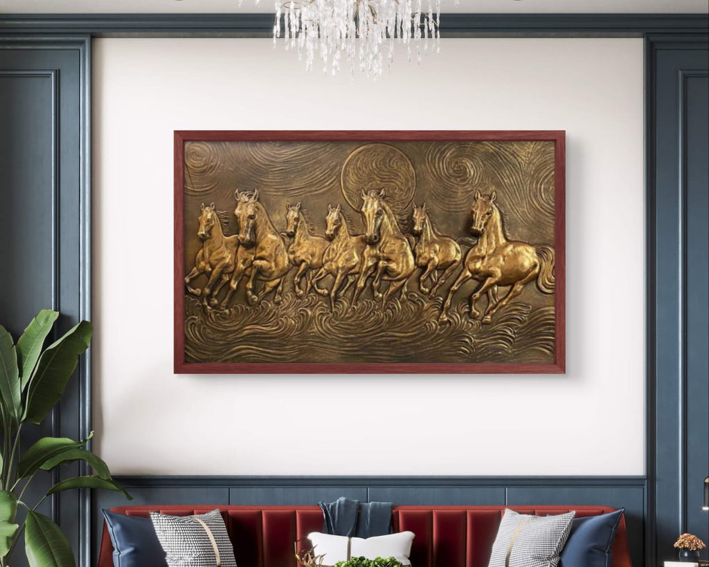 5x3 Feet Right-Moving 7 Horses 3D Relief Mural