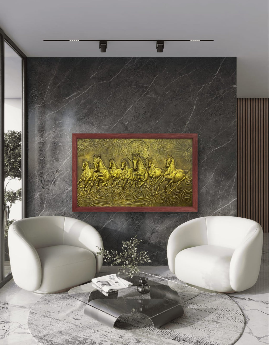 5x3 Feet Right-Moving 7 Horses 3D Relief Mural