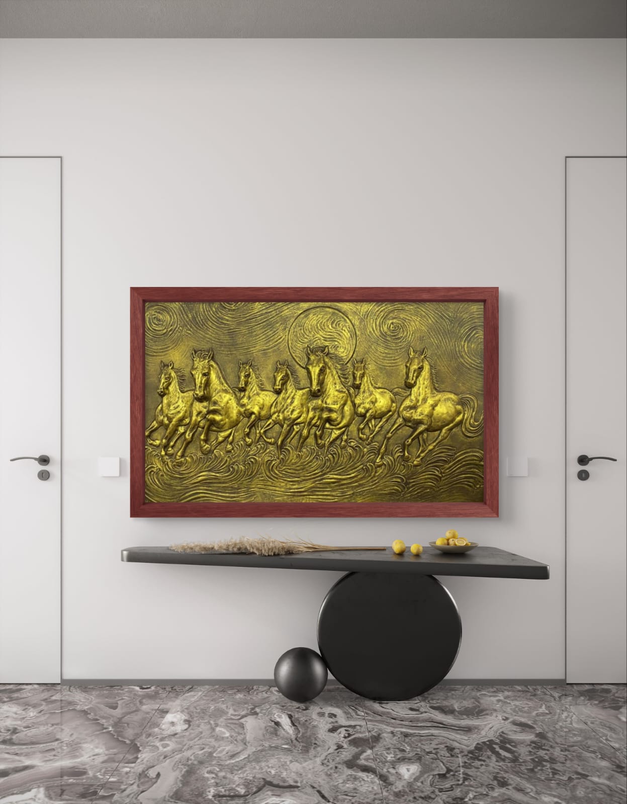 5x3 Feet Right-Moving 7 Horses 3D Relief Mural