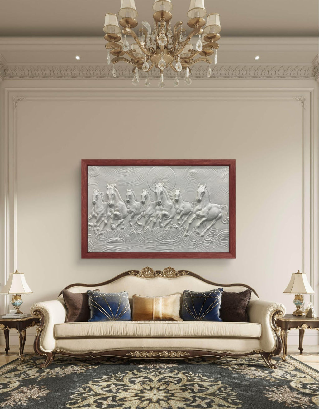 5x3 Feet Right-Moving 7 Horses 3D Relief Mural
