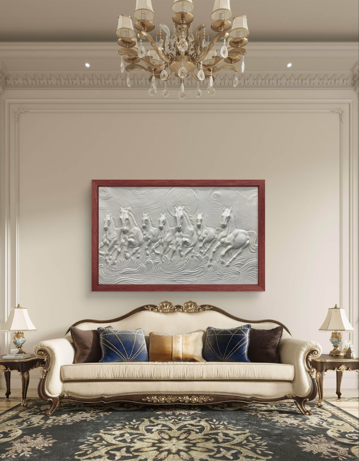 5x3 Feet Right-Moving 7 Horses 3D Relief Mural