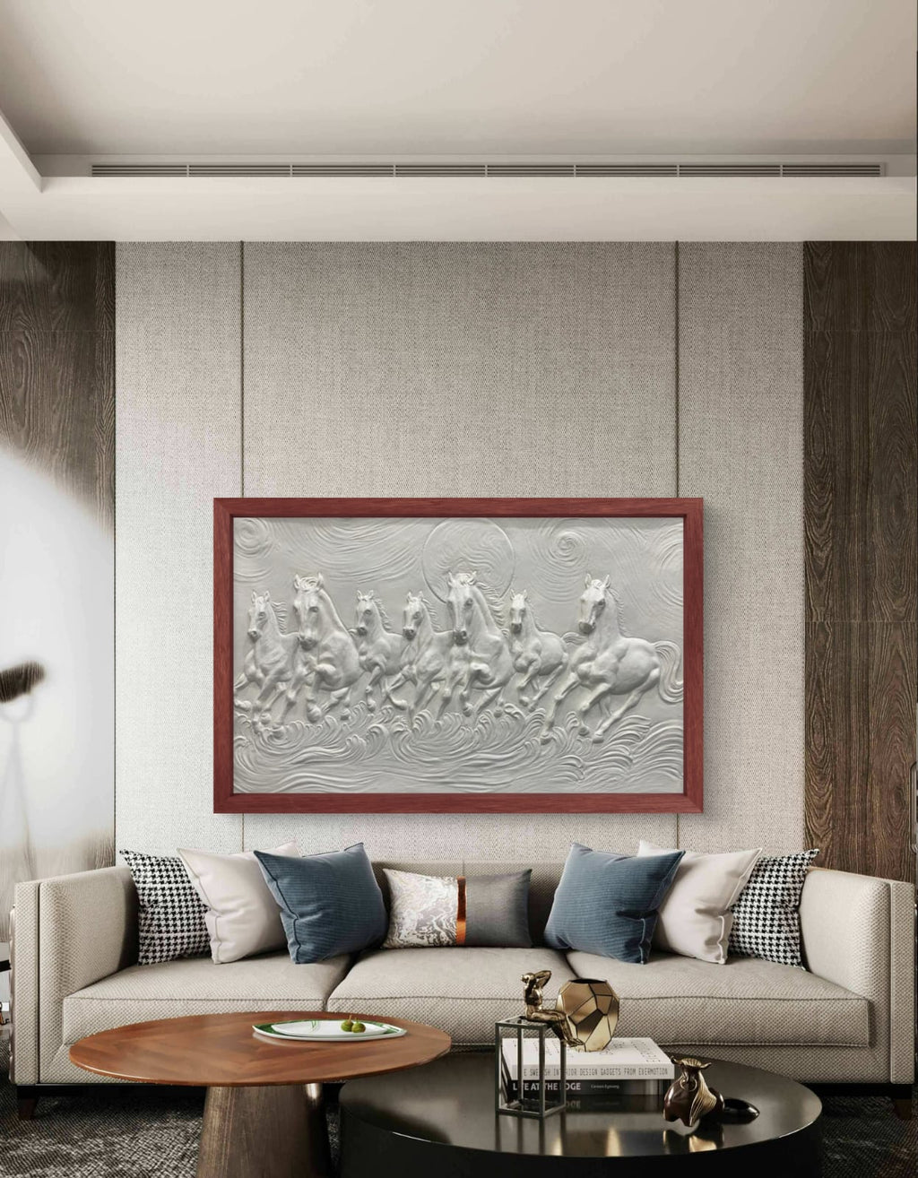 5x3 Feet Right-Moving 7 Horses 3D Relief Mural