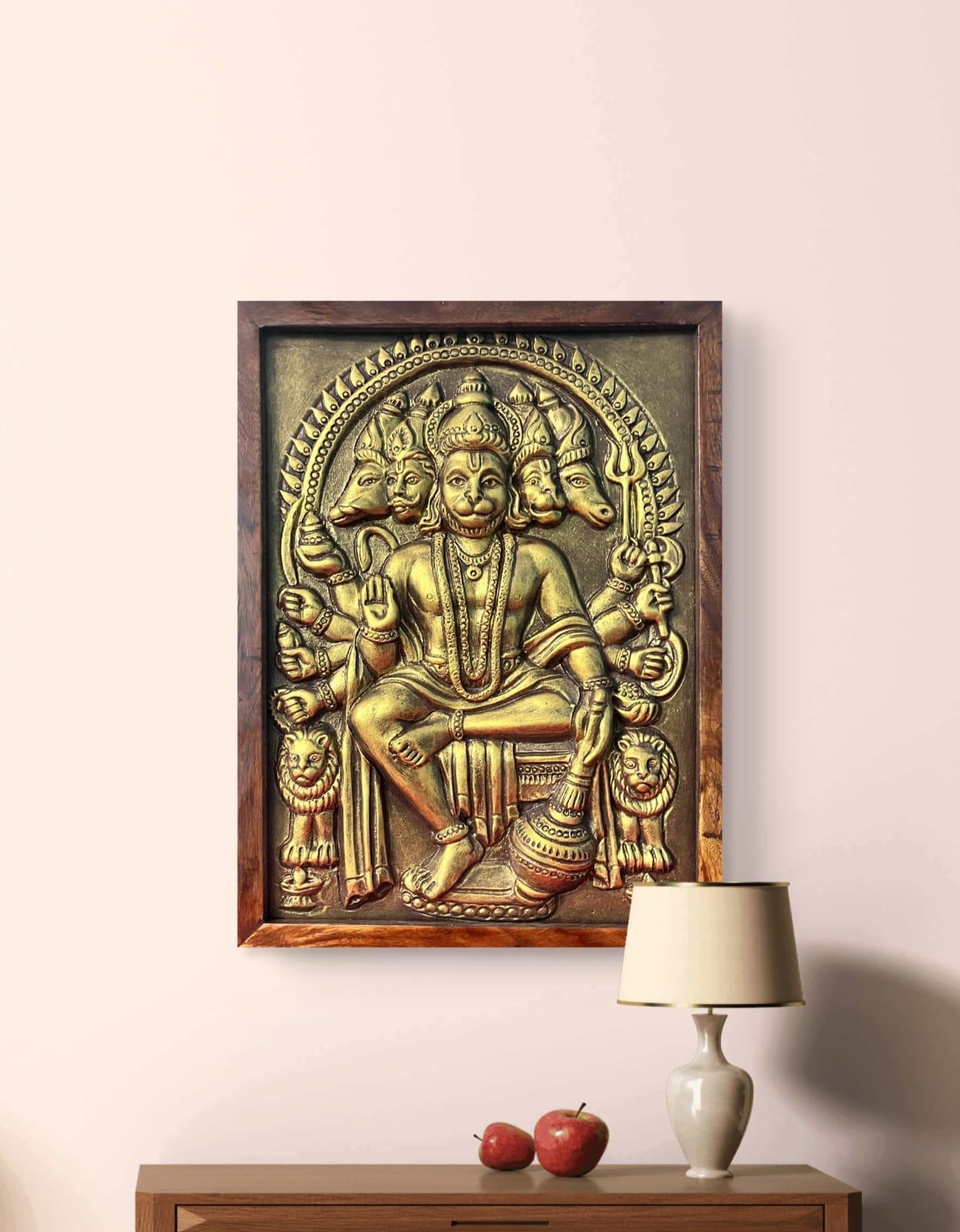 18x12 Inch Panchmukhi Hanuman 3D Relief Mural | Divine Wall Decor | Ready to Hang