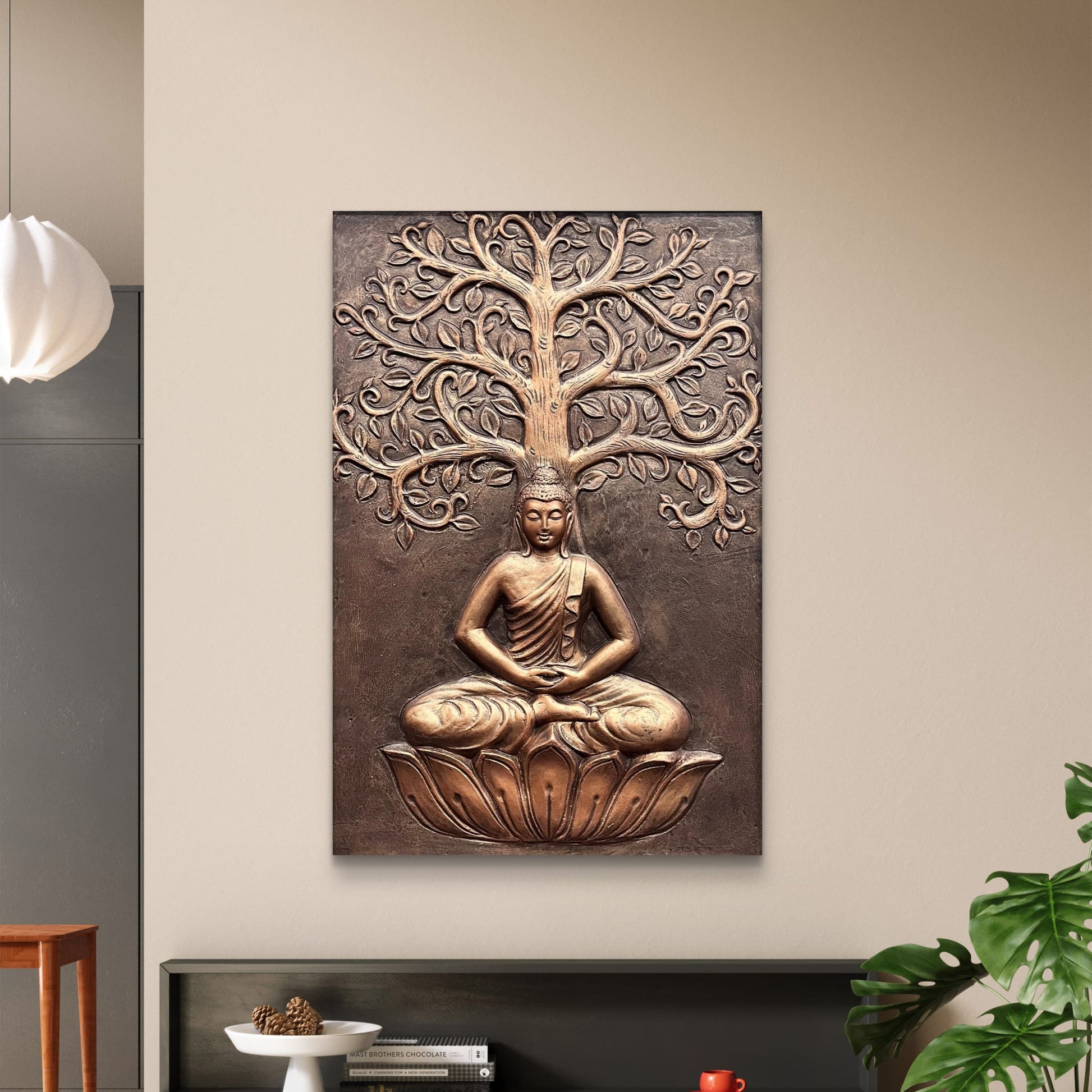 3x2 Feet Serene Buddha & Bodhi Tree 3D Relief Wall Mural | Vastu-Approved Home & Office Decor