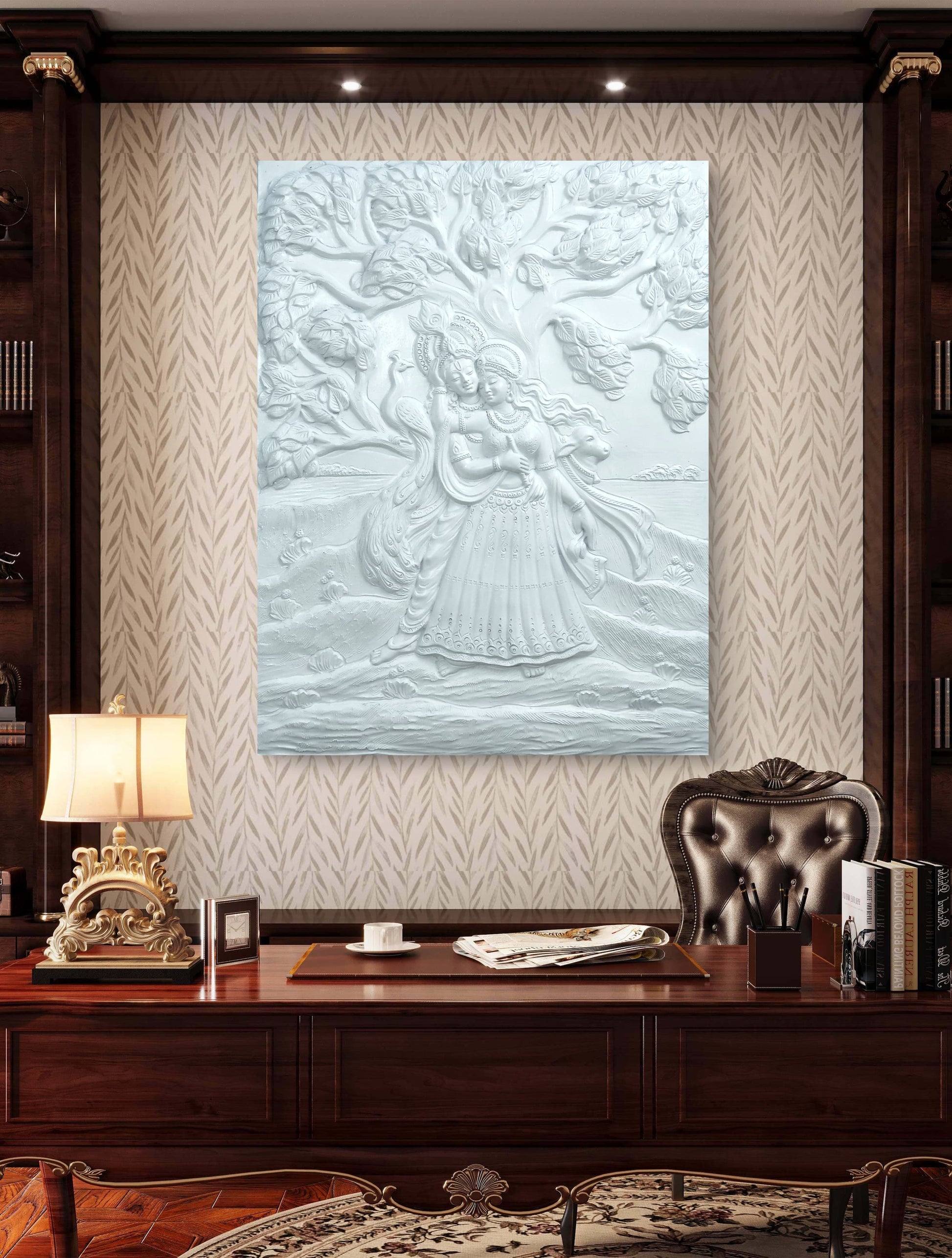 4x3 Feet Radha Krishna Romantic 3D Relief Wall Mural | Ready-to-Hang Spiritual Décor for Home & Office