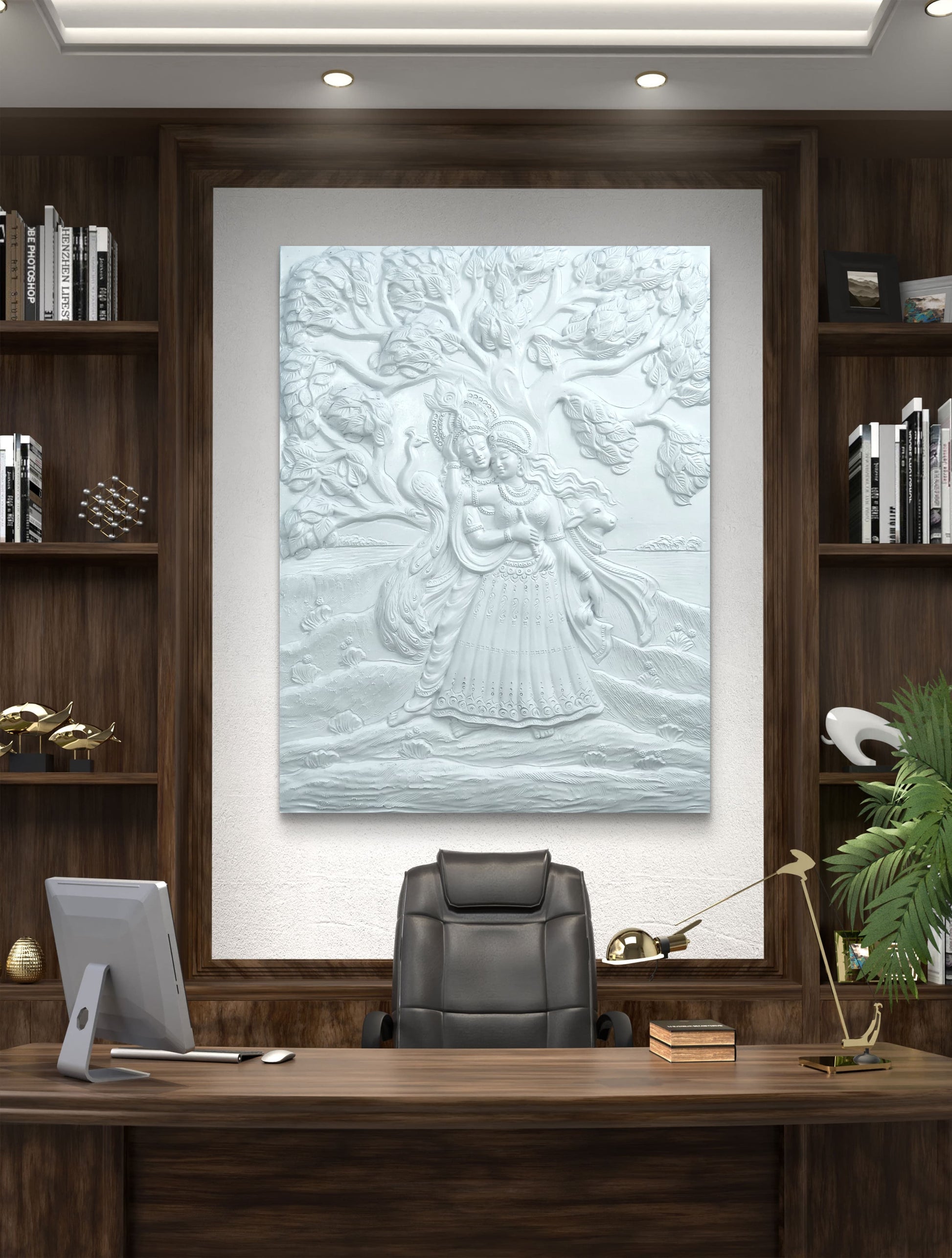 4x3 Feet Radha Krishna Romantic 3D Relief Wall Mural | Ready-to-Hang Spiritual Décor for Home & Office