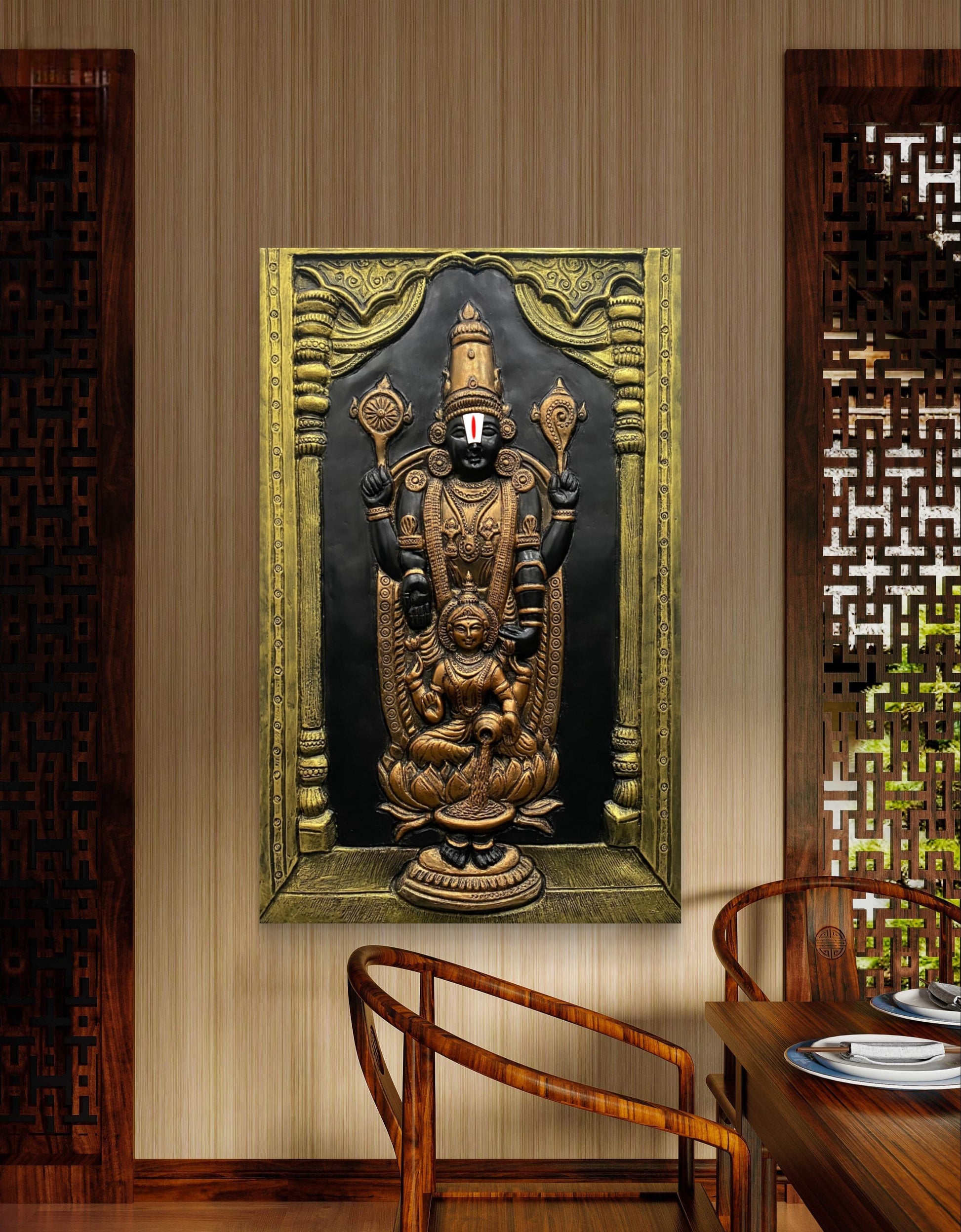 3X2 Feet | Balaji with Lakshmi 3D Relief Mural – Traditional Wall Art | Ready to Hang