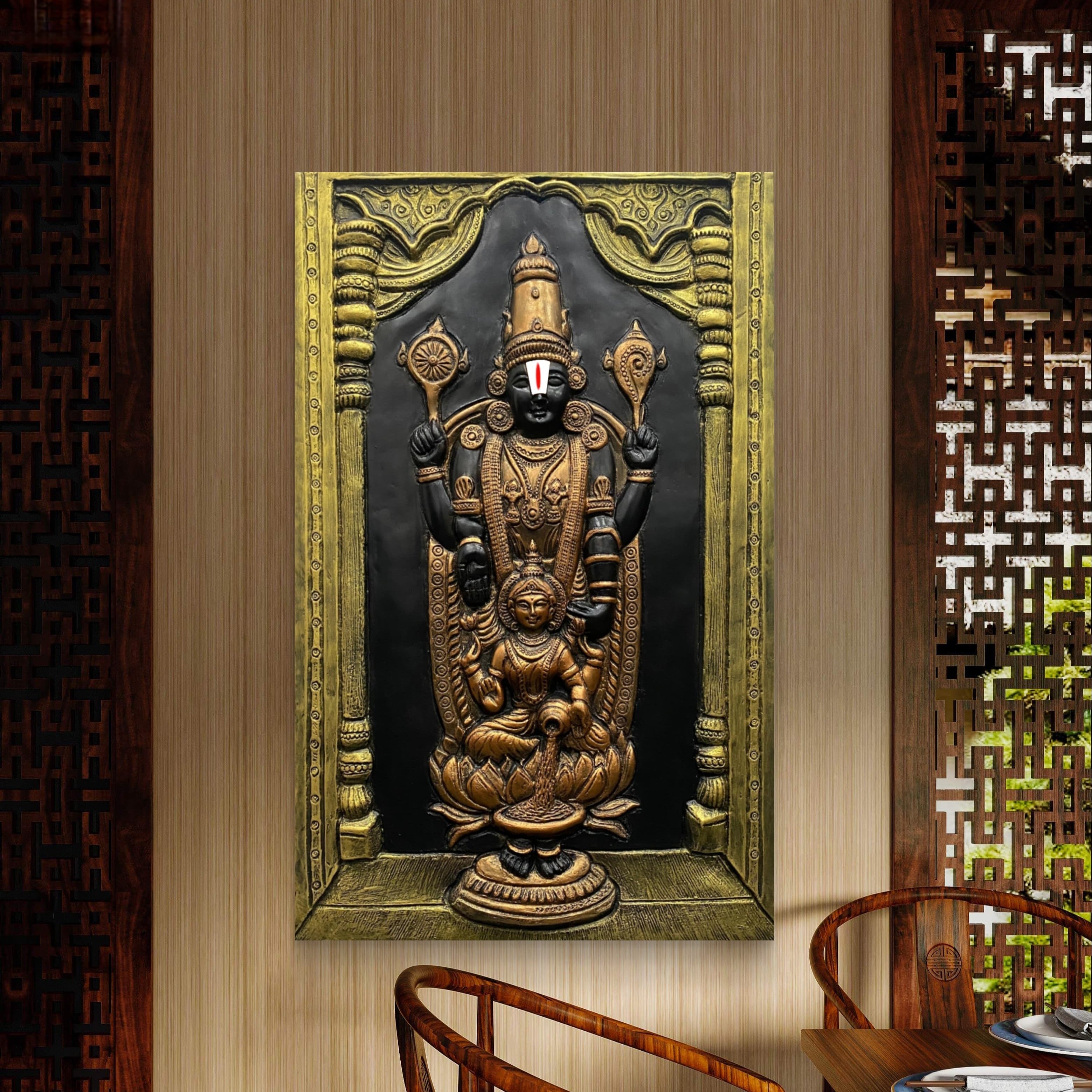3X2 Feet | Balaji with Lakshmi 3D Relief Mural – Traditional Wall Art | Ready to Hang