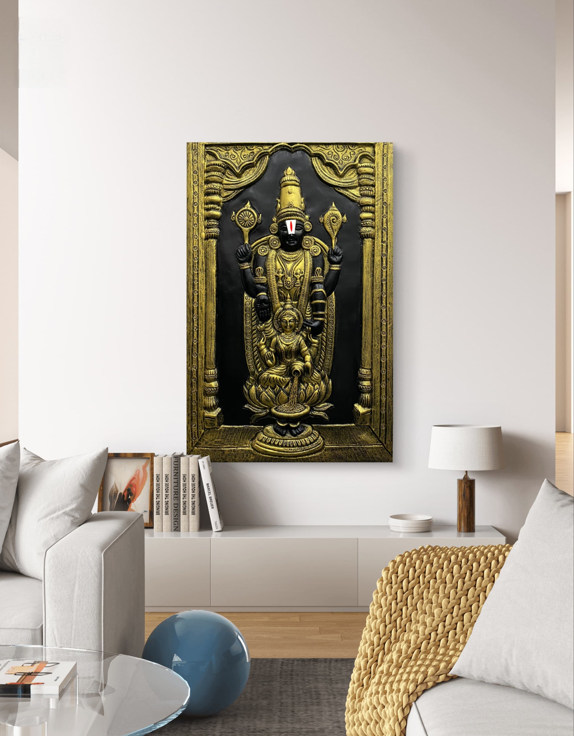 3X2 Feet | Balaji with Lakshmi 3D Relief Mural – Traditional Wall Art | Ready to Hang