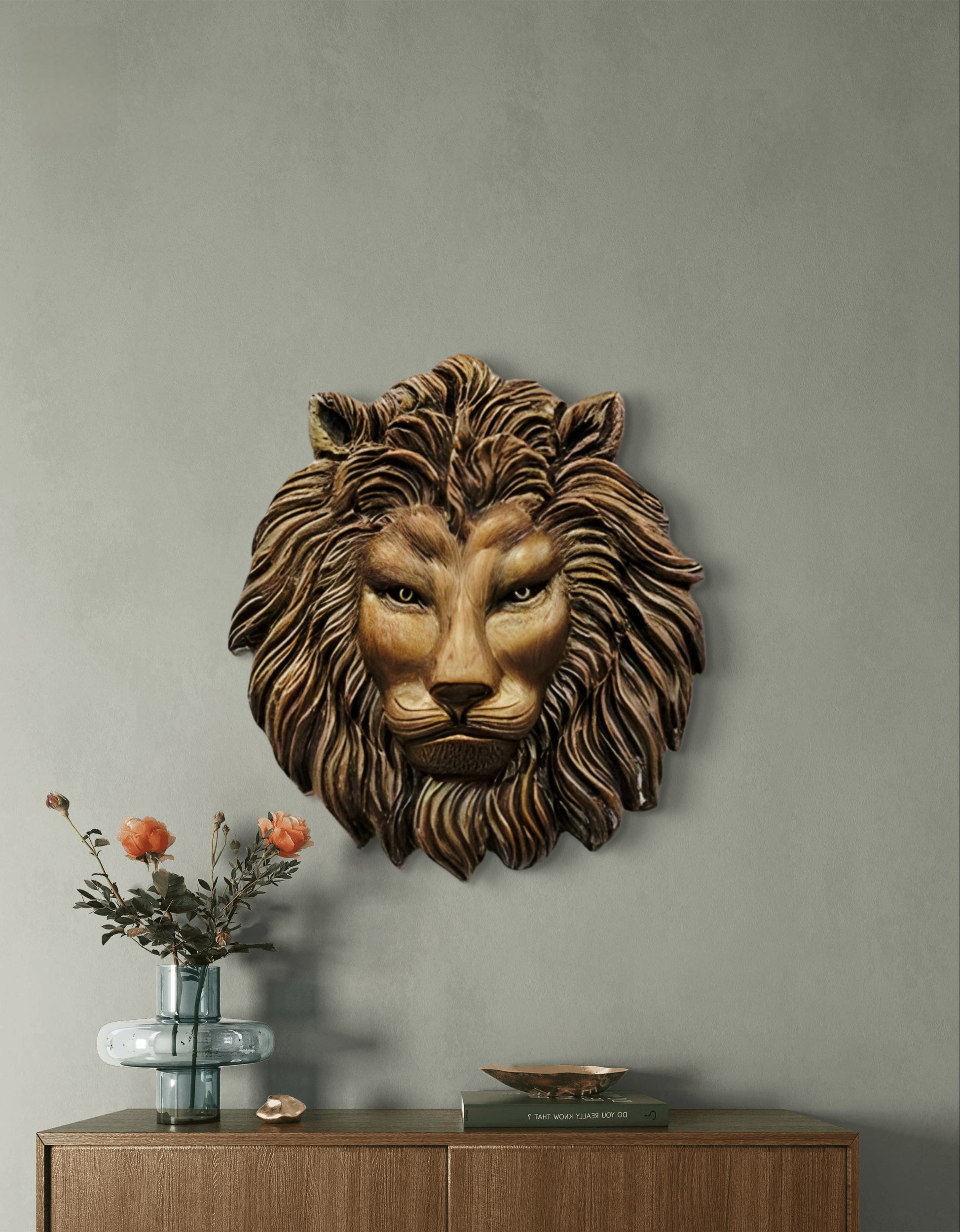Lion Face 3D Relief Mural Wall Art – 22 Inches | Strength, Majesty & Power