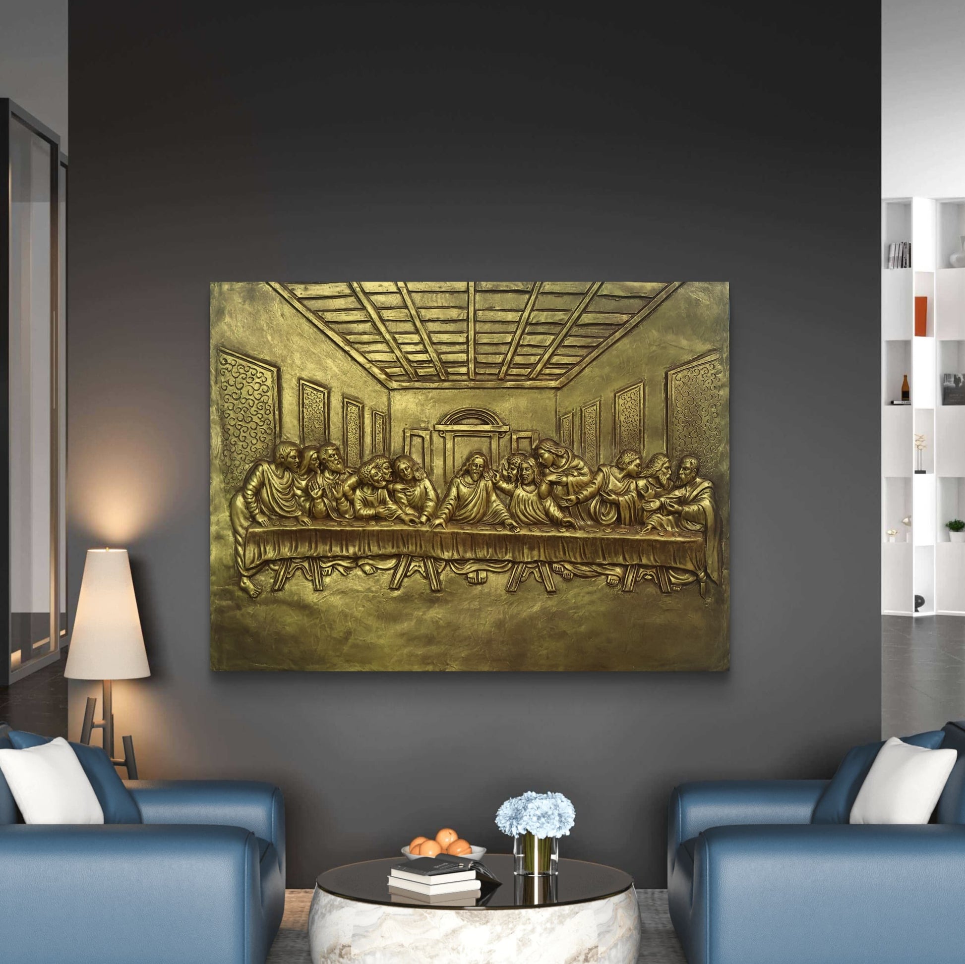 3x4 Feet | The Last Supper Relief Wall Mural | 3D Jesus & Disciples Artwork | Christian Wall Décor | Ready to Hang